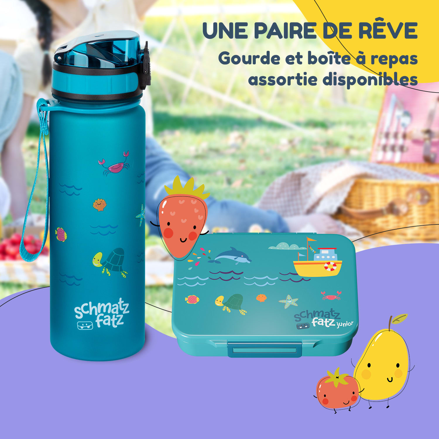 schmatzfatz by Lite Boîte à repas 6 compartiments 20,8 x 4,5 x 15 cm (LxHxP) Tritan extra léger sans BPA Petrol Sea