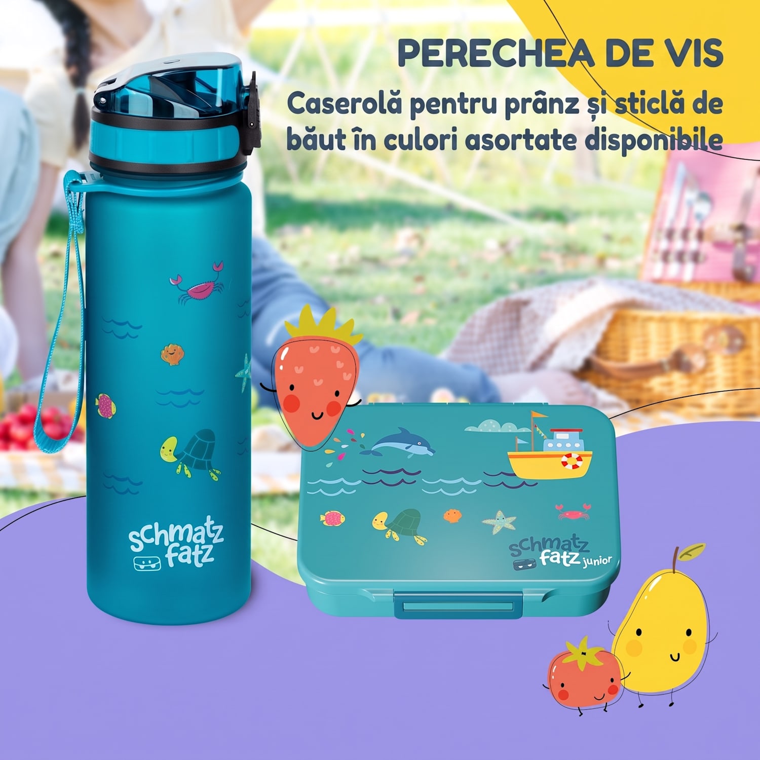 Schmatzfatz easy, cutie pentru gustări cu 6 compartimente Petrol Sea