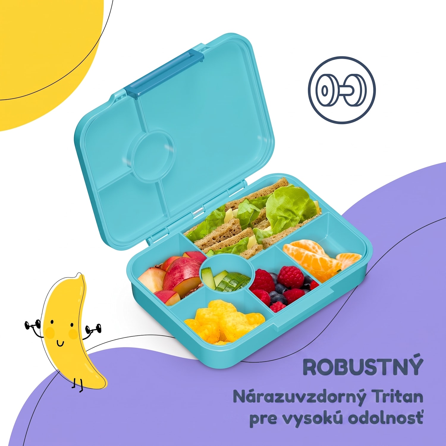 Schmatzfatz desiatový box so 6 priehradkami Petrol Sea