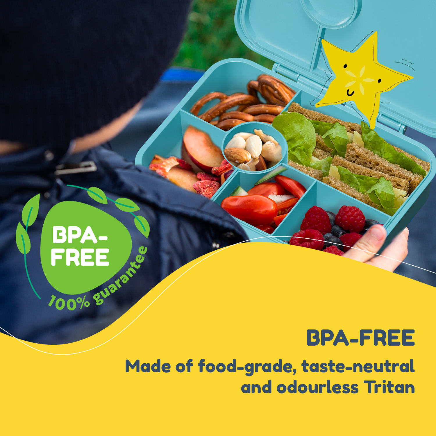 schmatzfatz by Lite, caserolă pentru gustări, 6 compartimente, 20,8 × 4,5 × 15 cm (L x Î x l), fără BPA, Tritan extra ușor 