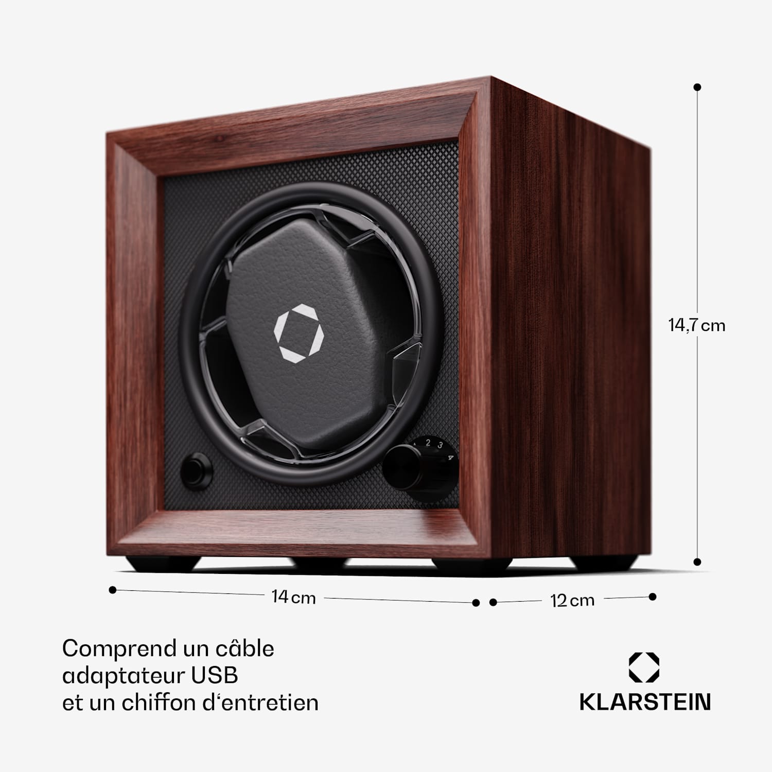 Brienz 1 watchwinder, 1 horloge, 4 modi, houten look, blauwe binnenverlichting 1 horloge | Walnoot