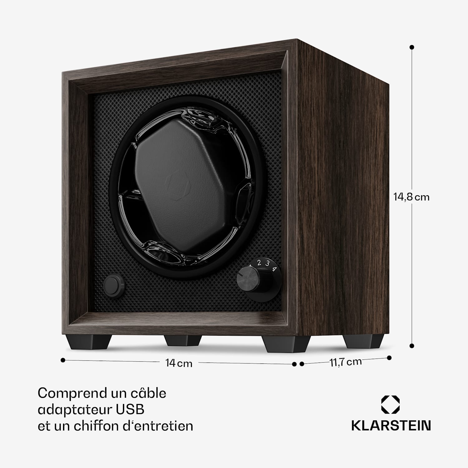 Brienz 1 watchwinder, 1 horloge, 4 modi, houten look, blauwe binnenverlichting 1 horloge | Walnoot