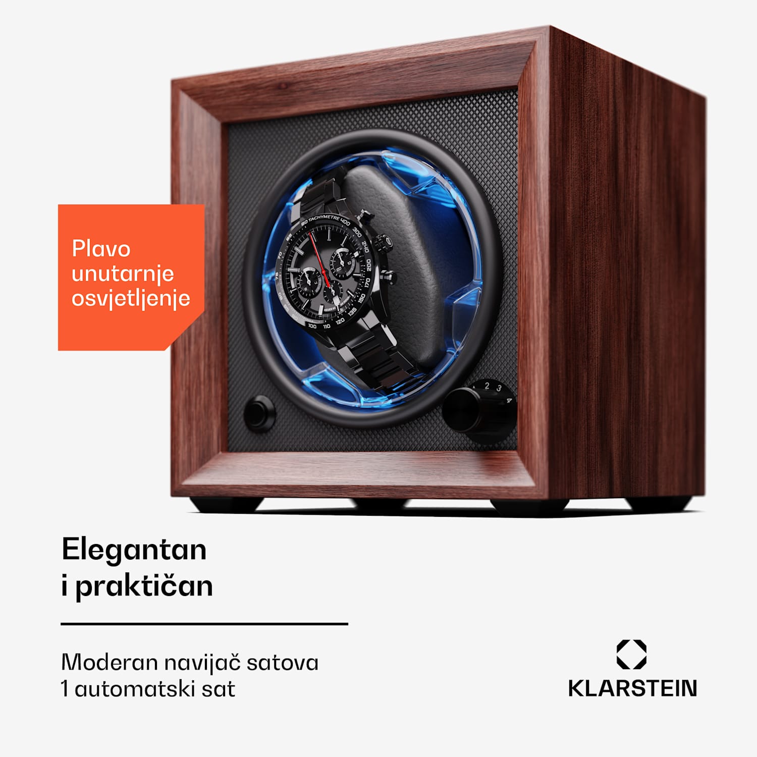 Brienz 1, navijač za sat, 1 sat, 4 moda, drveni izgled, plavo unutarnje osvjetljenje 1 sat | Orah