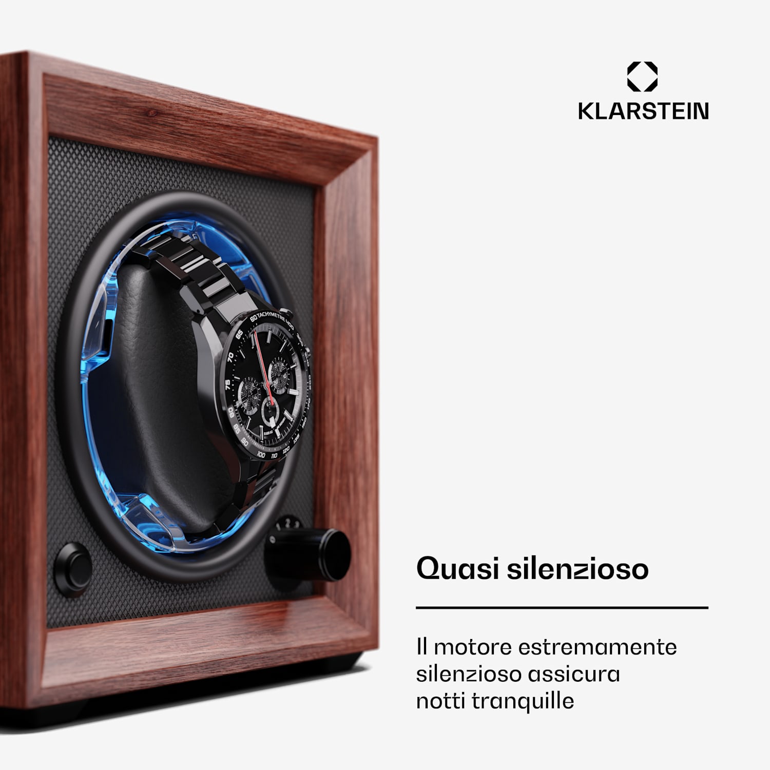 Brienz 1 - Caricatore per orologi, 1 orologio, 4 modalità, look effetto legno, illuminazione interna blu 1 orologio | Noce