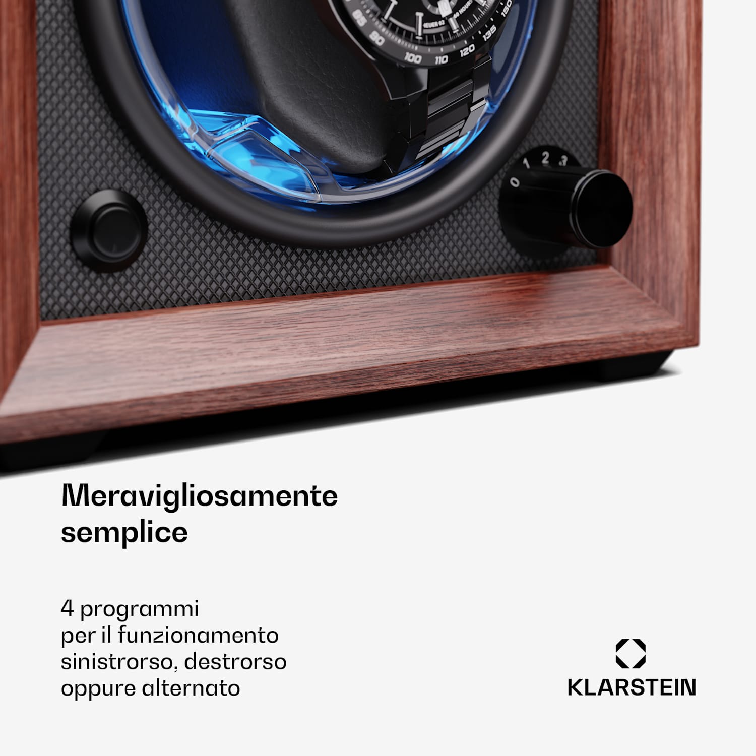 Brienz 1 - Caricatore per orologi, 1 orologio, 4 modalità, look effetto legno, illuminazione interna blu 1 orologio | Noce