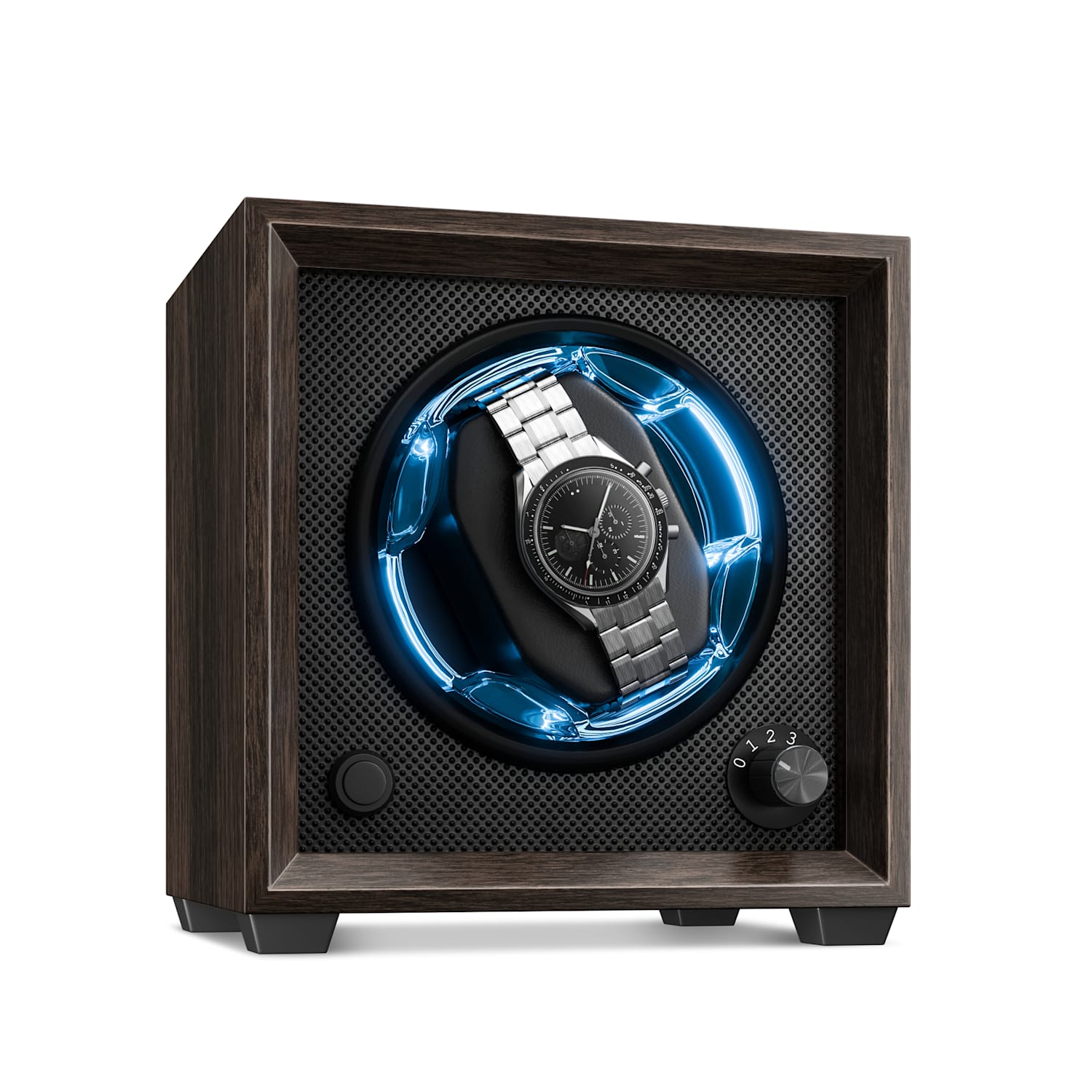 Brienz 1 reloj giratorio, 1 reloj, 4 modos, acabado madera, luz interior azul 1 reloj | Nuez