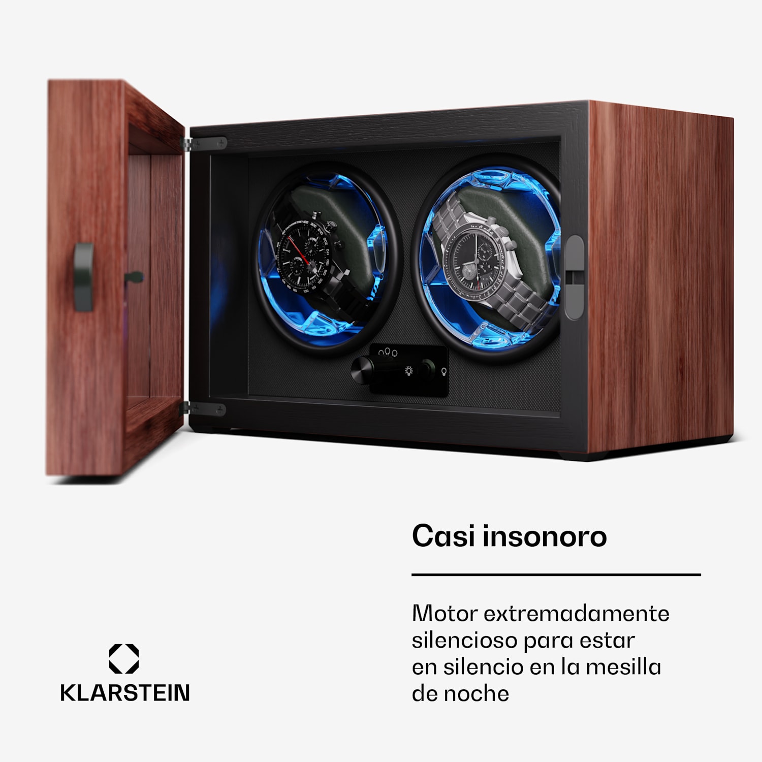 Brienz 2 cuerda de reloj, 2 relojes, 4 modos, aspecto de madera, iluminación interior azul 