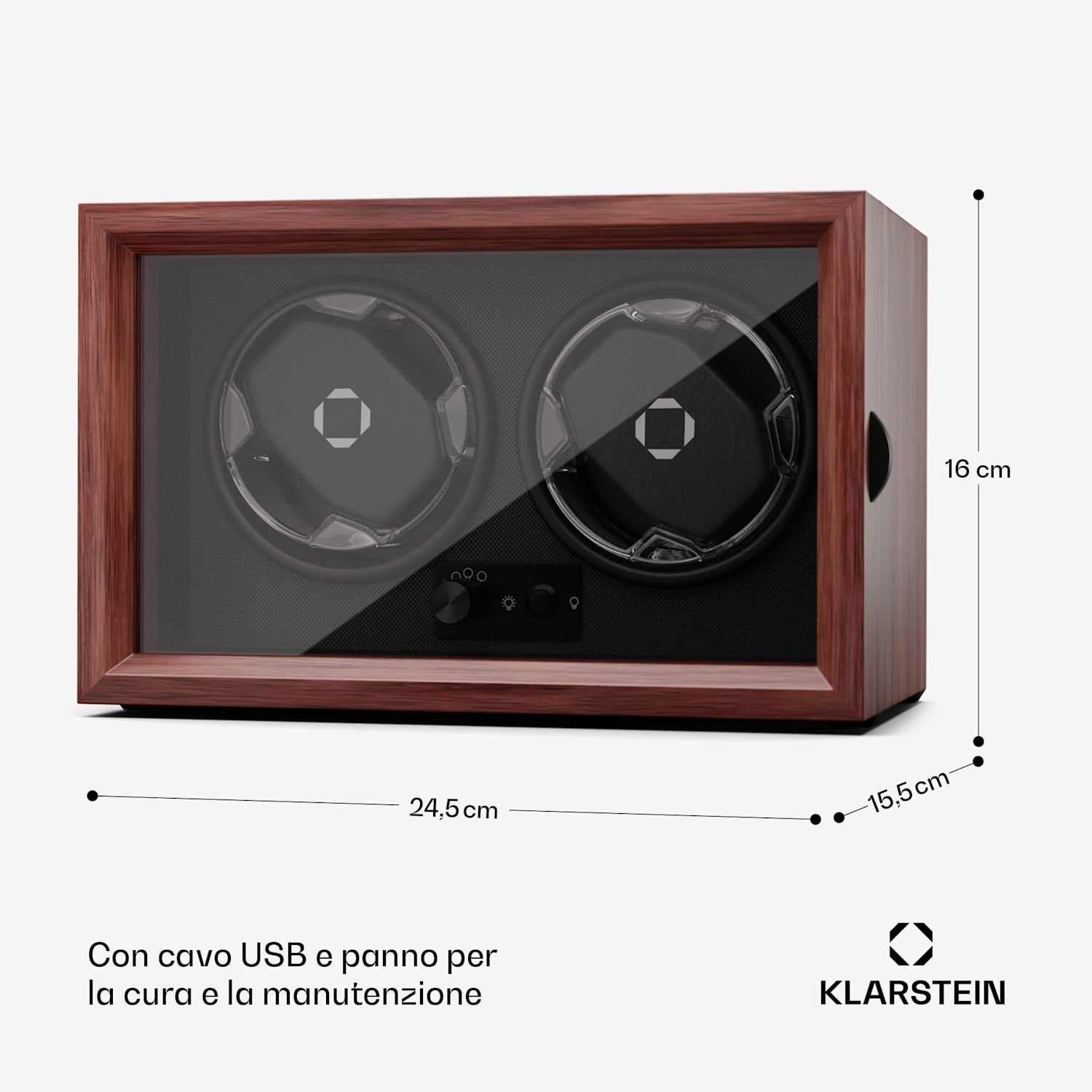 Brienz 2 - Caricatore per orologi, 2 orologi, 4 modalità, look effetto legno, illuminazione interna blu 2 orologi | Noce