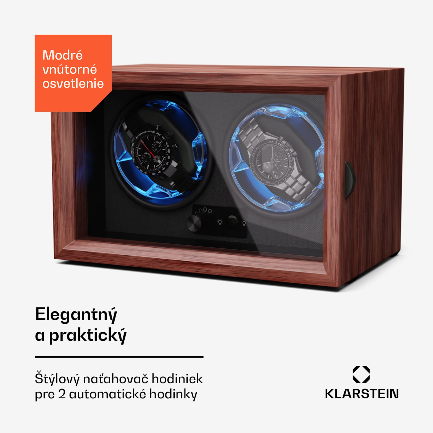 Brienz 2, naťahovač hodiniek, 2 hodinky, 4 režimy, drevený vzhľad, modré vnútorné osvetlenie 2 hodinky | Orech