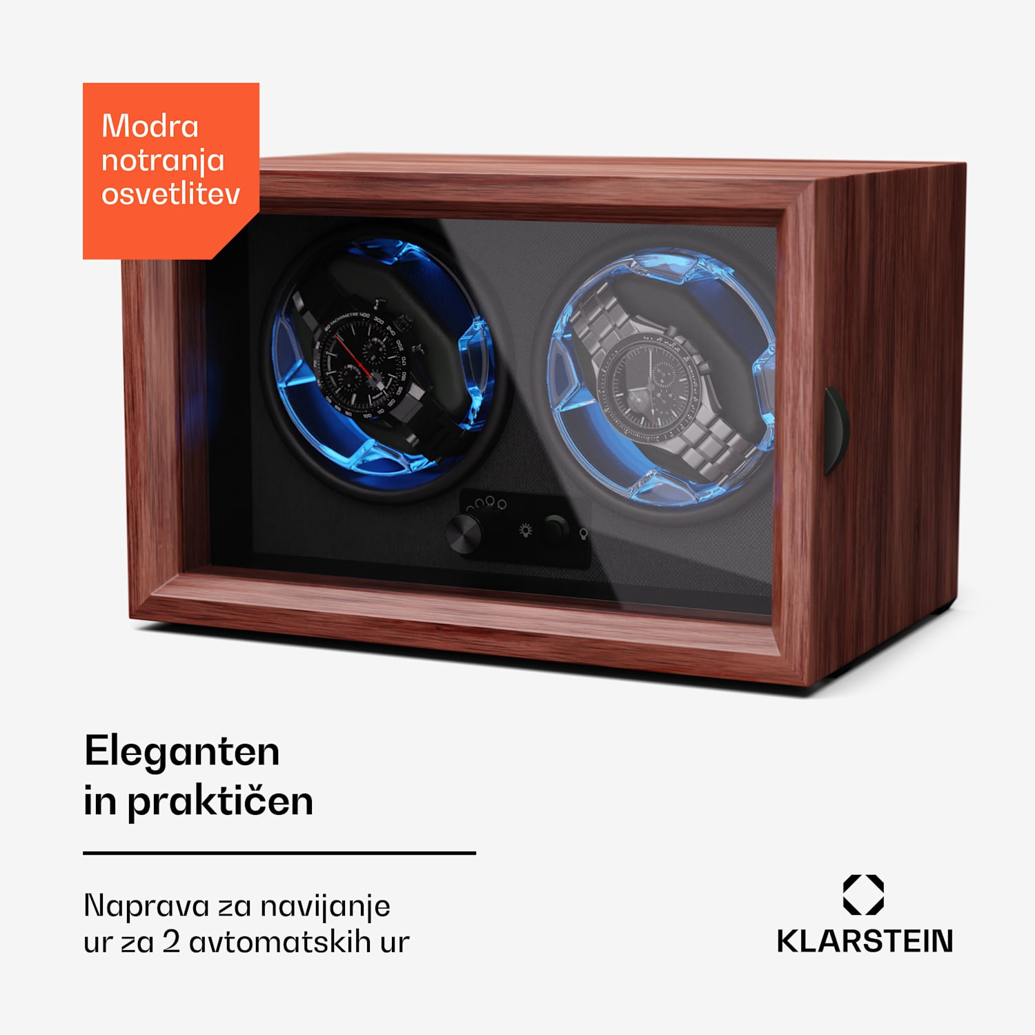 Brienz 2, navijalec za ure, 2 uri, 4 načini, videz lesa, modra notranja osvetlitev 2 watches | Oreh