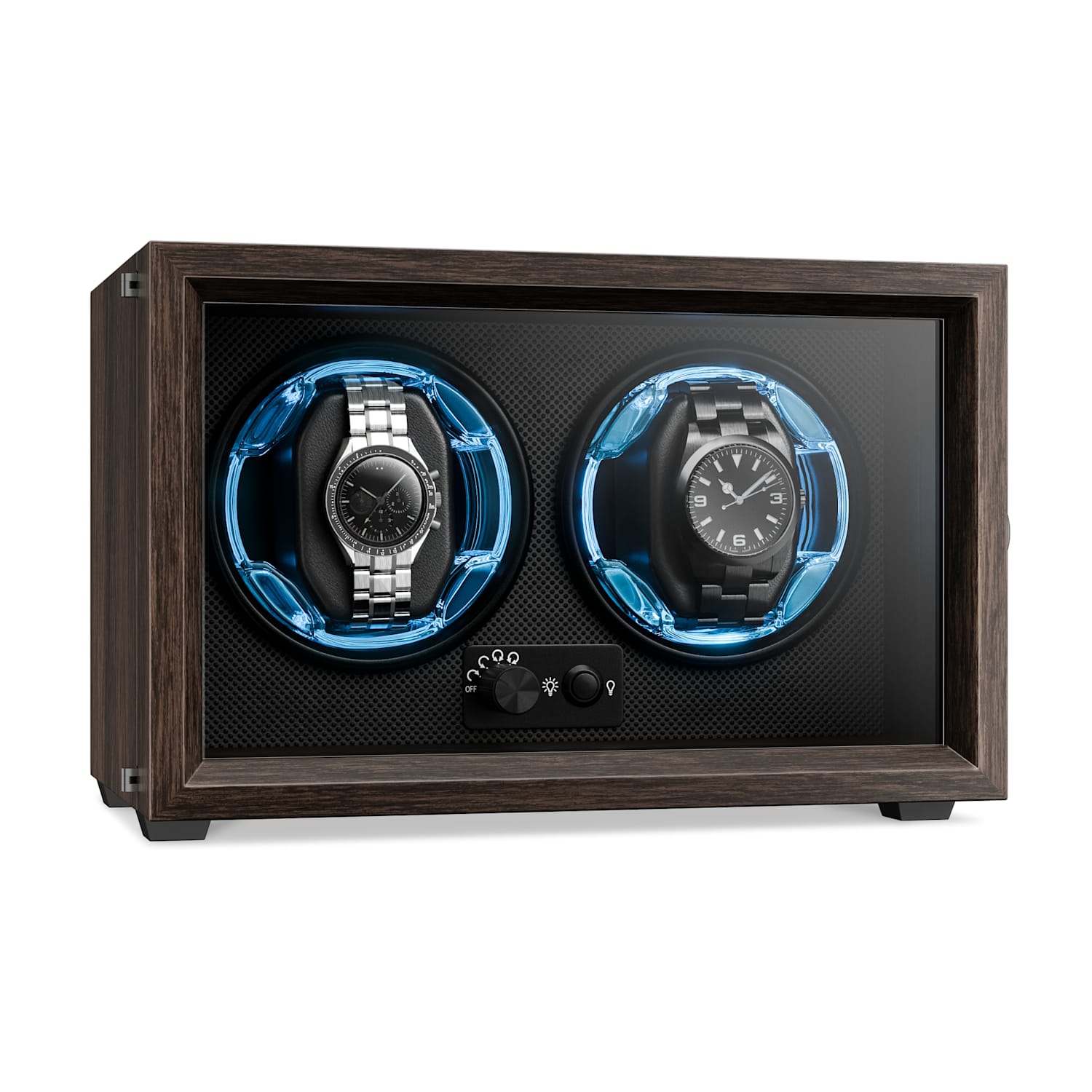 Brienz 2 cuerda de reloj, 2 relojes, 4 modos, aspecto de madera, iluminación interior azul 2 relojes | Nuez