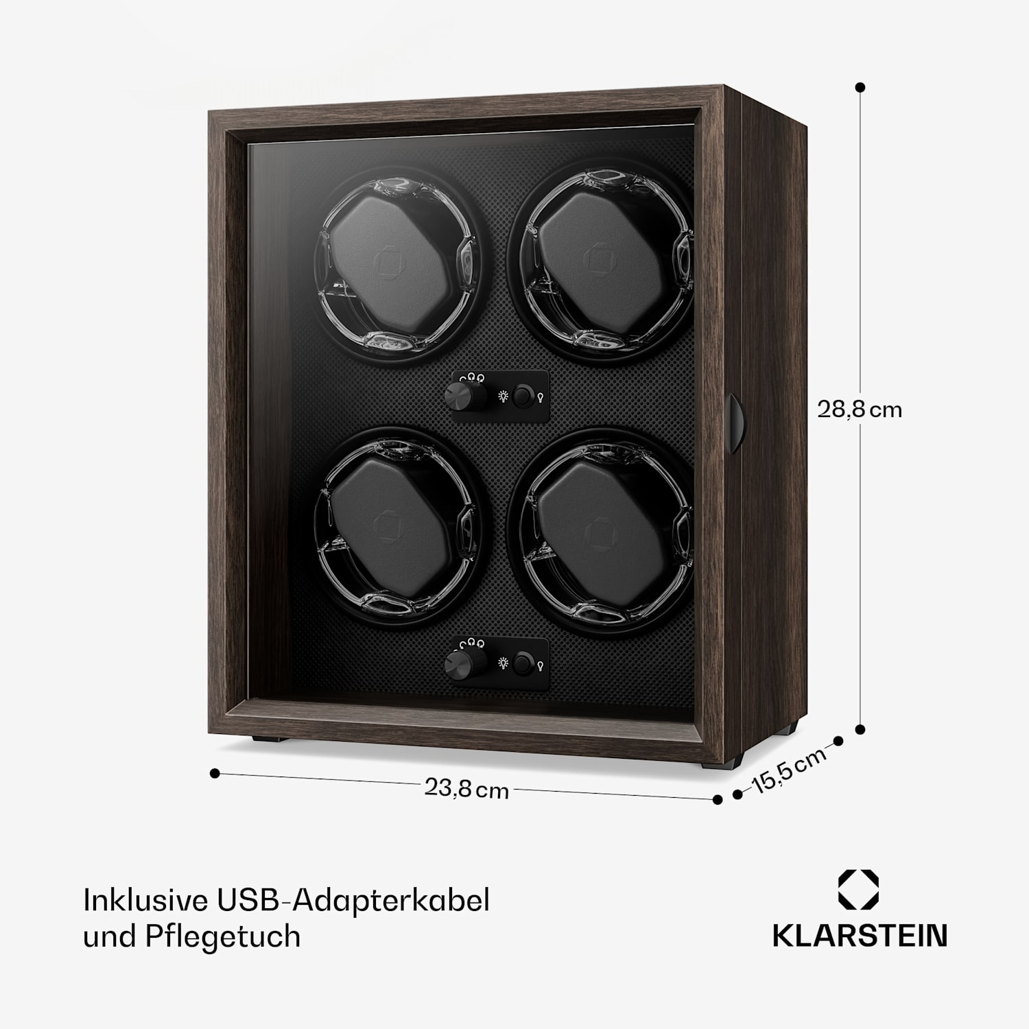 Brienz 4 Uhrenbeweger, 4 Uhren, 4 Modi, Holz-Optik, blaue   Innenbeleuchtung 4 Uhren | Walnuss