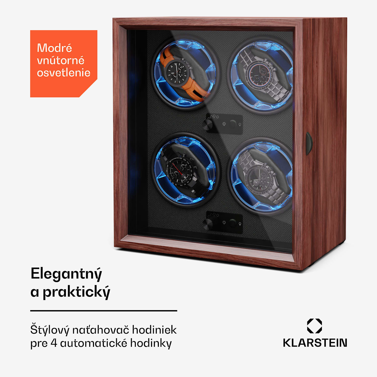 Brienz 4, naťahovač hodiniek, 4 hodinky, 4 režimy, drevený vzhľad, modré vnútorné osvetlenie 4 hodinky | Orech