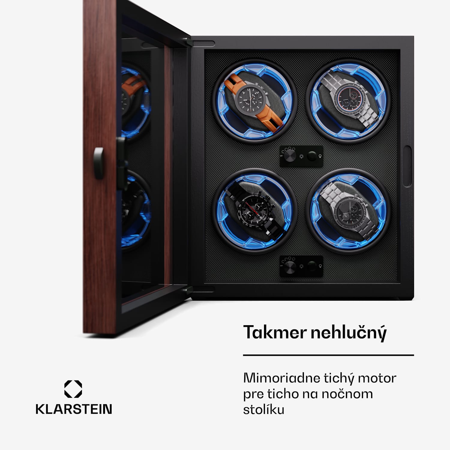 Brienz 4, naťahovač hodiniek, 4 hodinky, 4 režimy, drevený vzhľad, modré vnútorné osvetlenie 4 hodinky | Orech