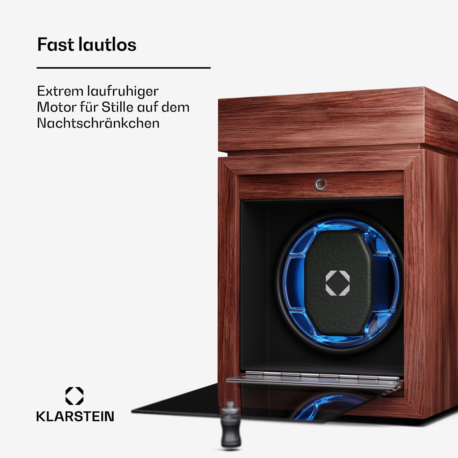 Brienz 1 Uhrenbeweger, 1 Uhr, 4 Modi, Holz-Optik, blaue   Innenbeleuchtung 1 Uhr mit Schmuckfach | Walnuss