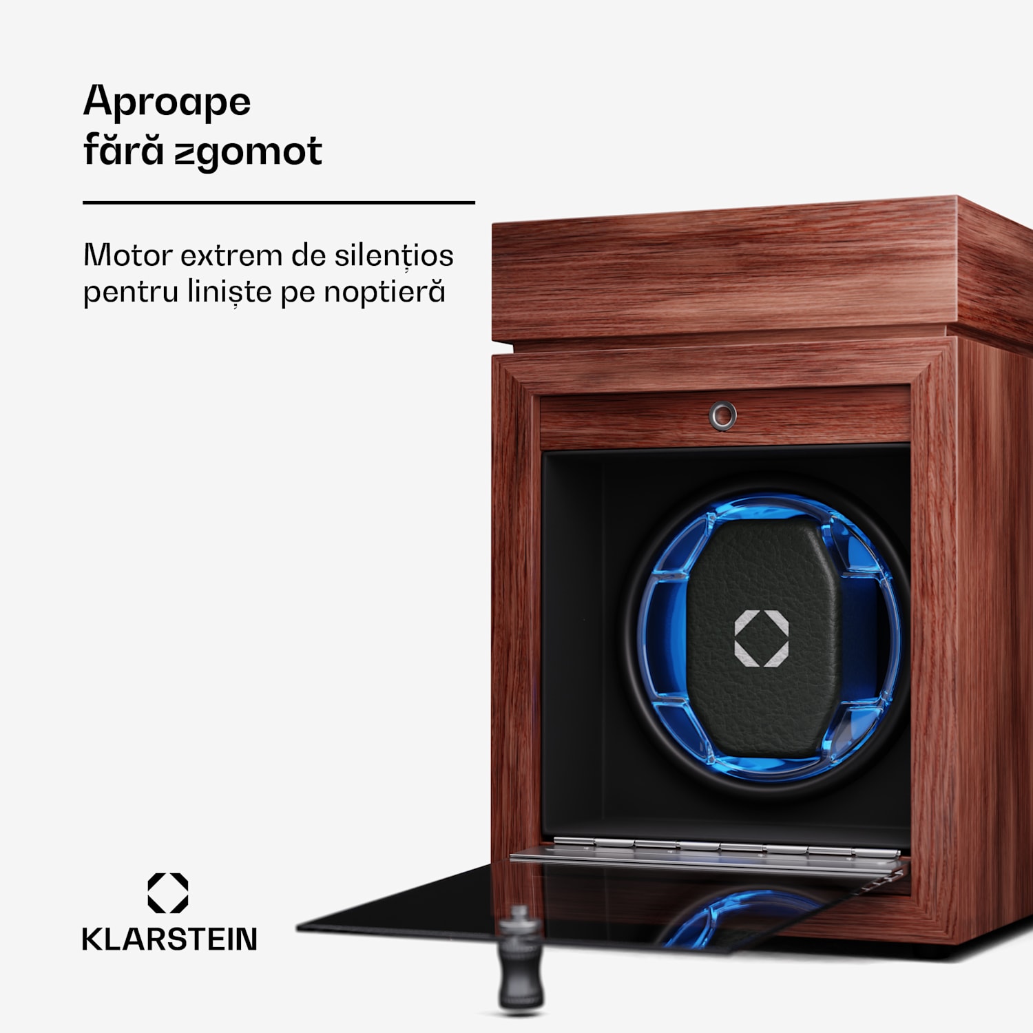 Brienz 1, cutie de întors ceasuri, 1 ceas, 4 moduri, aspect de lemn, lumină interioară albastră 1 ceas cu compartiment pentru bijuterii | Nuci