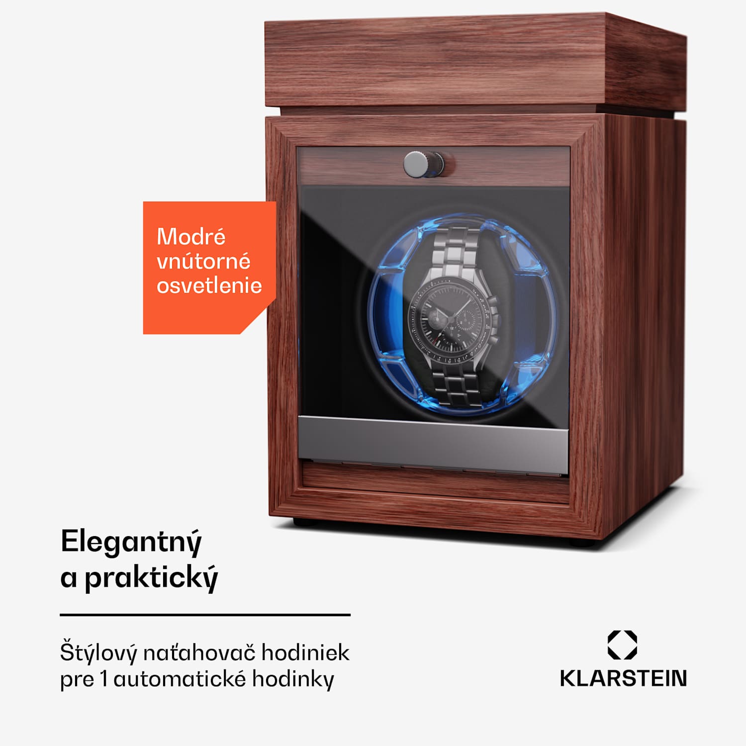 Brienz 1, naťahovač hodiniek, 1 hodinky, 4 režimy, drevený vzhľad, modré vnútorné osvetlenie 1 hodinky s priehradkou na šperky | Orech