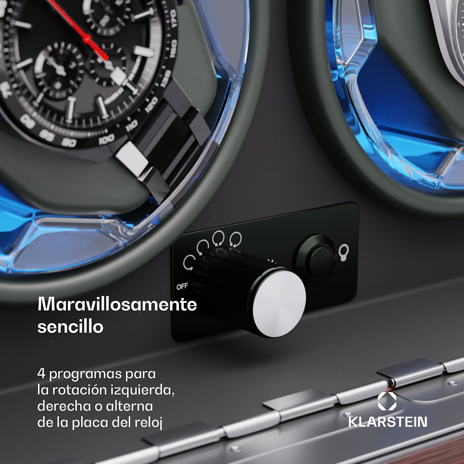 Brienz 2 cargador de reloj, 2 relojes, 4 modos, aspecto de madera, iluminación interior azul 2 relojes con compartimento para joyas | Nuez