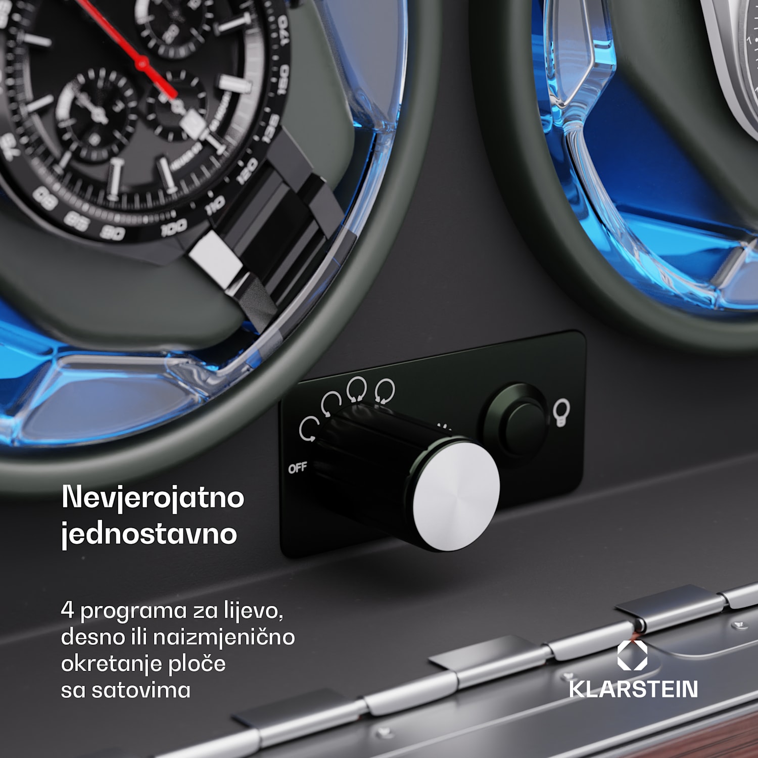 Brienz 2, navijač za sat, 2 sata, 4 načina rada, drveni izgled, plavo unutarnje svjetlo, pretinac za nakit 2 sata s odjeljkom za nakit | Orah