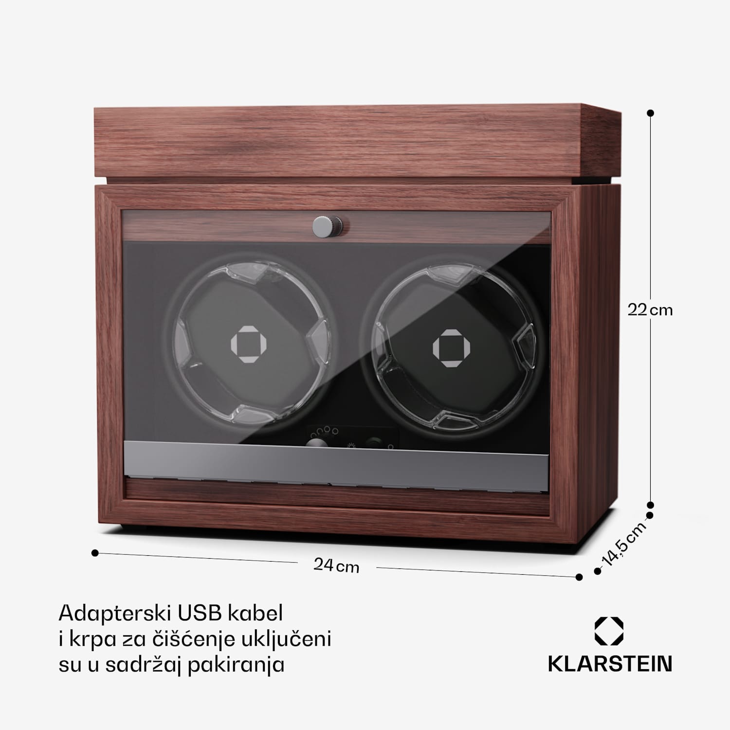 Brienz 2, navijač za sat, 2 sata, 4 načina rada, drveni izgled, plavo unutarnje svjetlo, pretinac za nakit 2 sata s odjeljkom za nakit | Orah