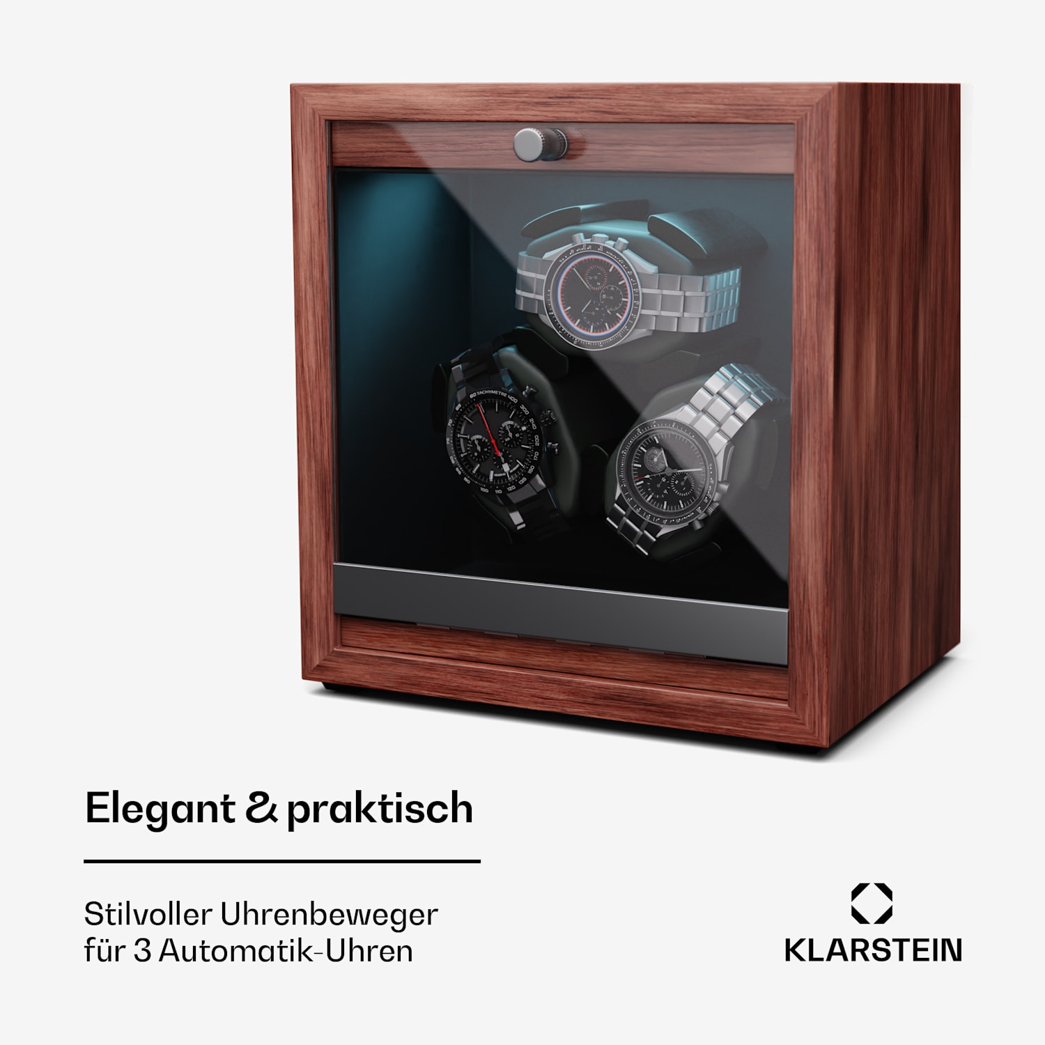 Brienz 3 Uhrenbeweger, 3 Uhren, 4 Modi, Holz-Optik, blaue   Innenbeleuchtung 