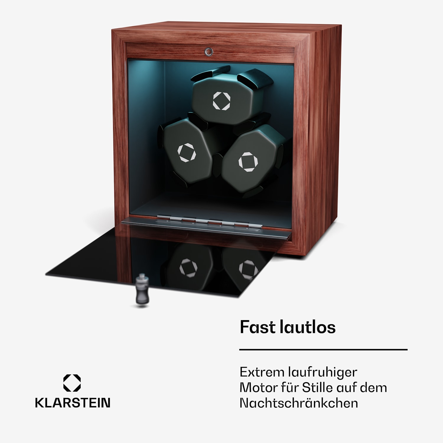 Brienz 3 Uhrenbeweger, 3 Uhren, 4 Modi, Holz-Optik, blaue   Innenbeleuchtung 