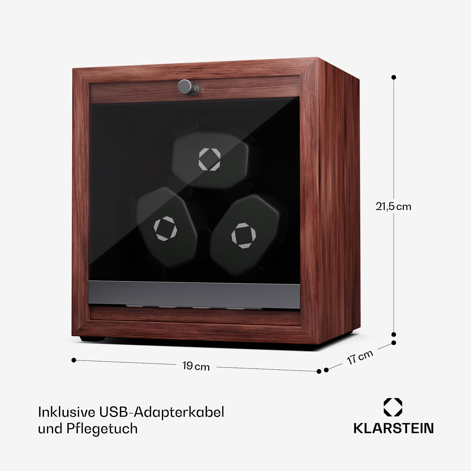 Brienz 3 Uhrenbeweger, 3 Uhren, 4 Modi, Holz-Optik, blaue   Innenbeleuchtung 