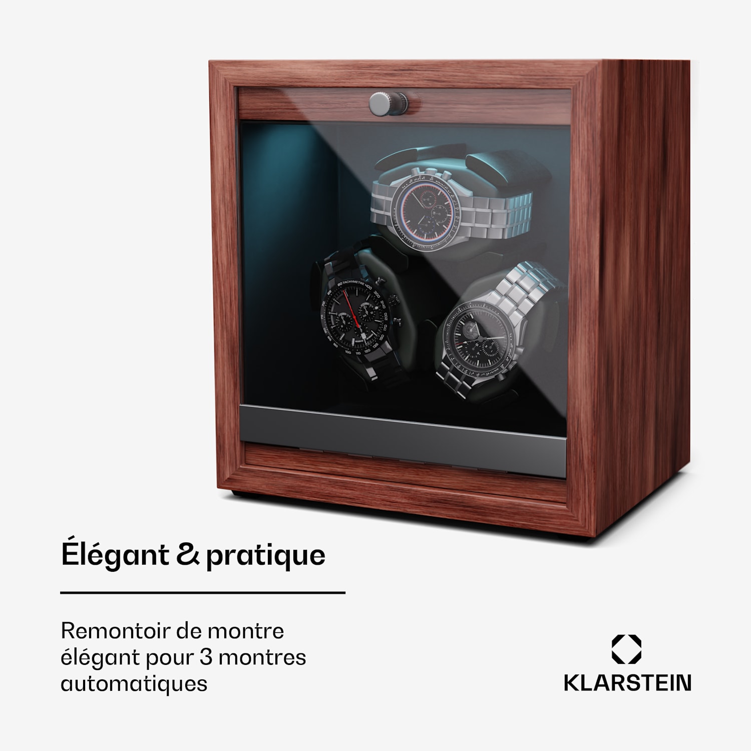 Brienz 3 remontoir de montre, 3 montres, 4 modes, aspect bois, éclairage intérieur bleu 3 horloges | Noyer