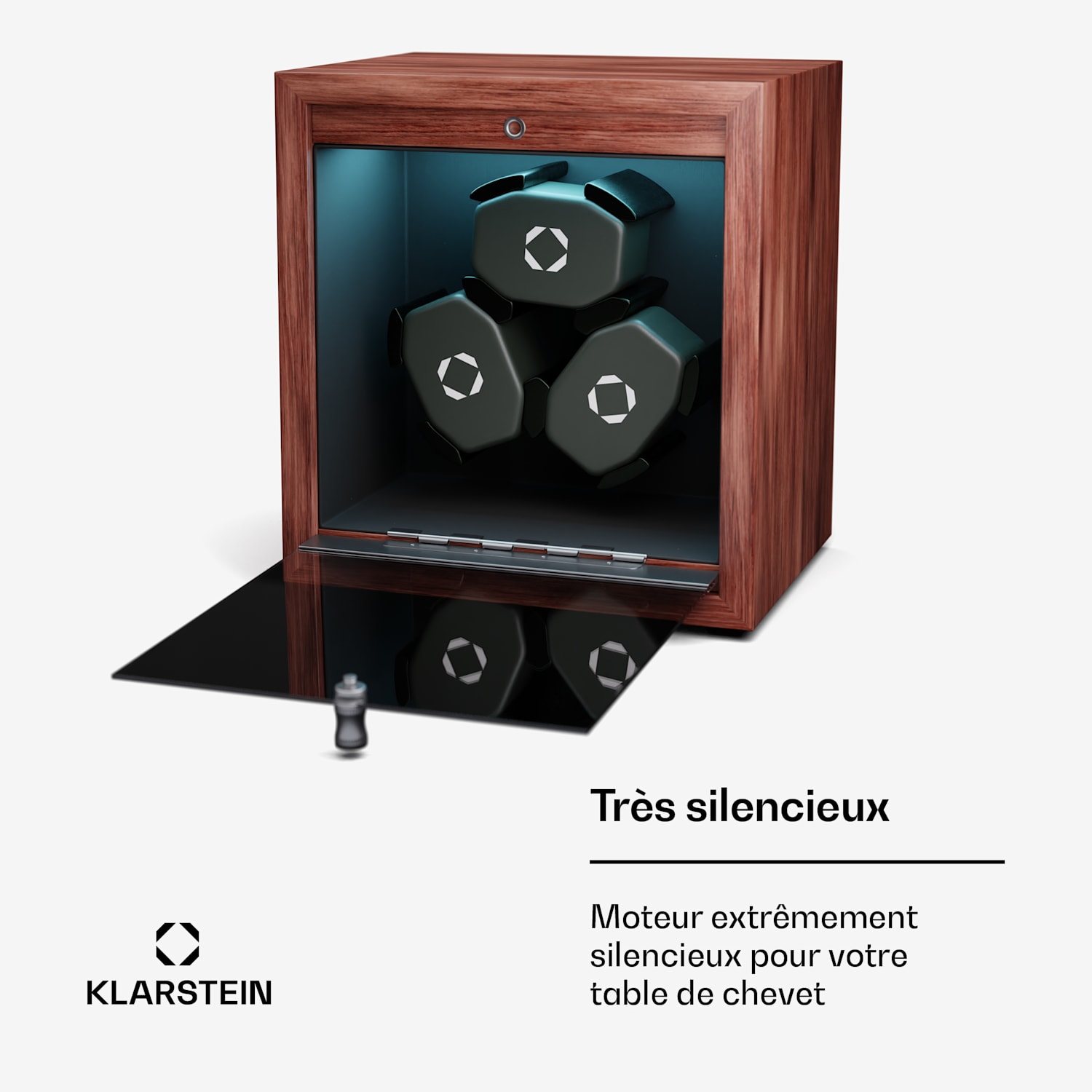 Brienz 3 remontoir de montre, 3 montres, 4 modes, aspect bois, éclairage intérieur bleu 3 horloges | Noyer