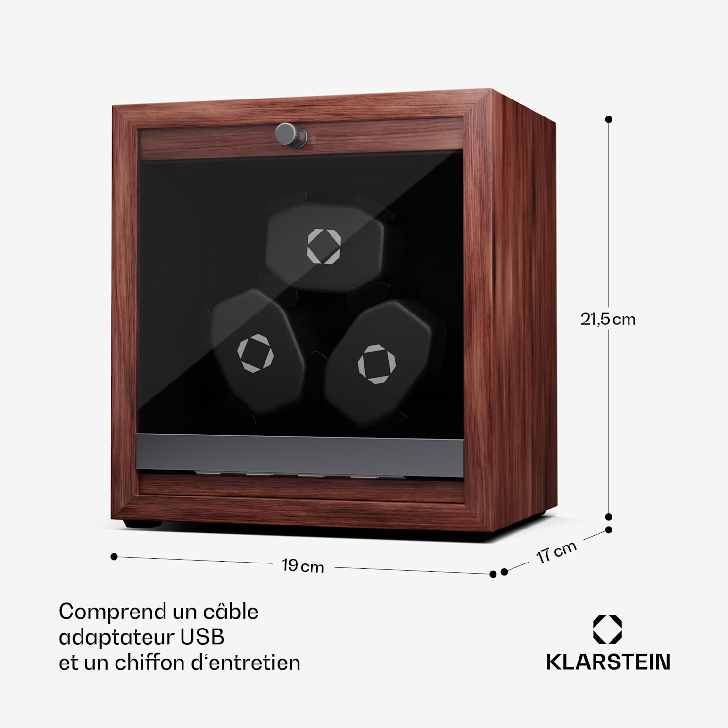 Brienz 3 remontoir de montre, 3 montres, 4 modes, aspect bois, éclairage intérieur bleu 3 horloges | Noyer