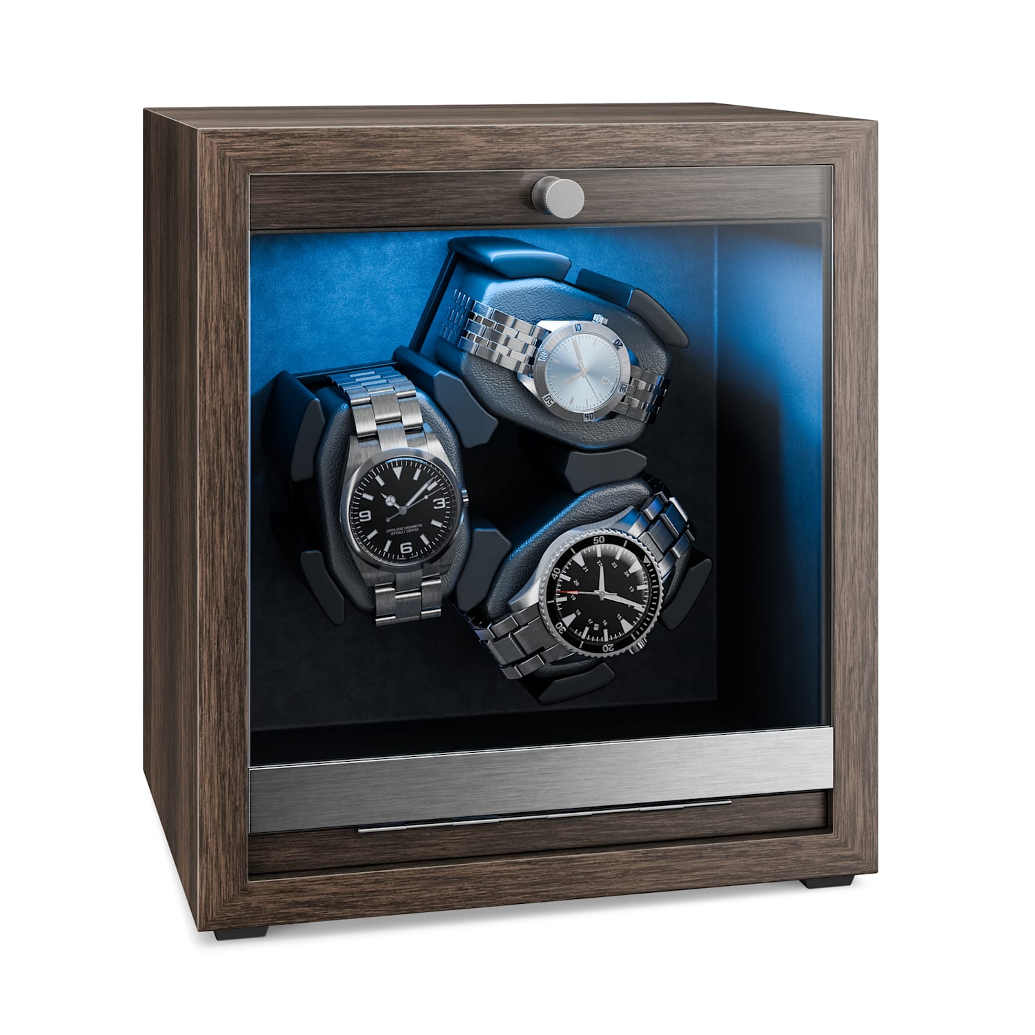 Brienz 3 cargador de reloj, 3 relojes, 4 modos, aspecto de madera, iluminación interior azul 3 relojes | Nuez
