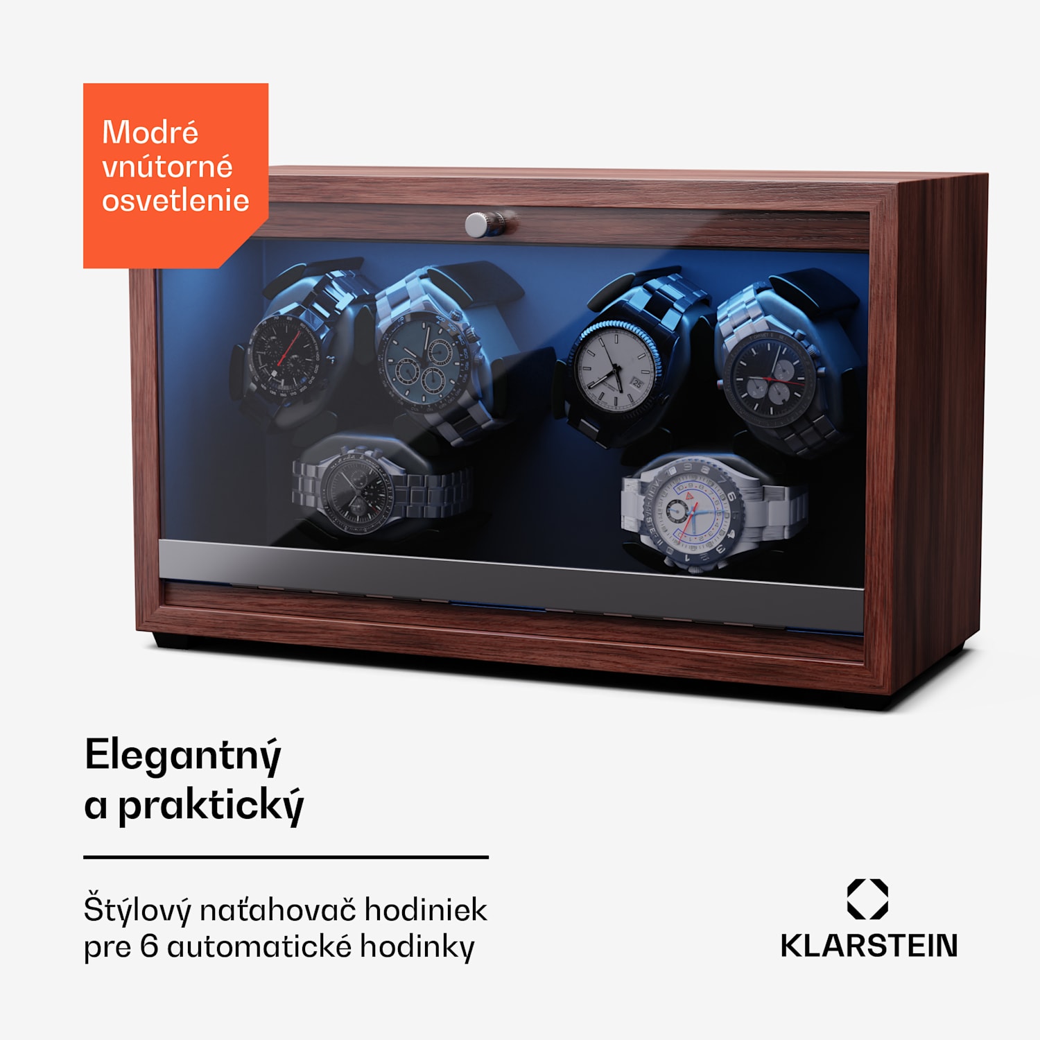 Brienz 6, naťahovač hodiniek, 6 hodiniek, 4 režimy, drevený vzhľad, modré vnútorné osvetlenie 6 hodiniek | Orech