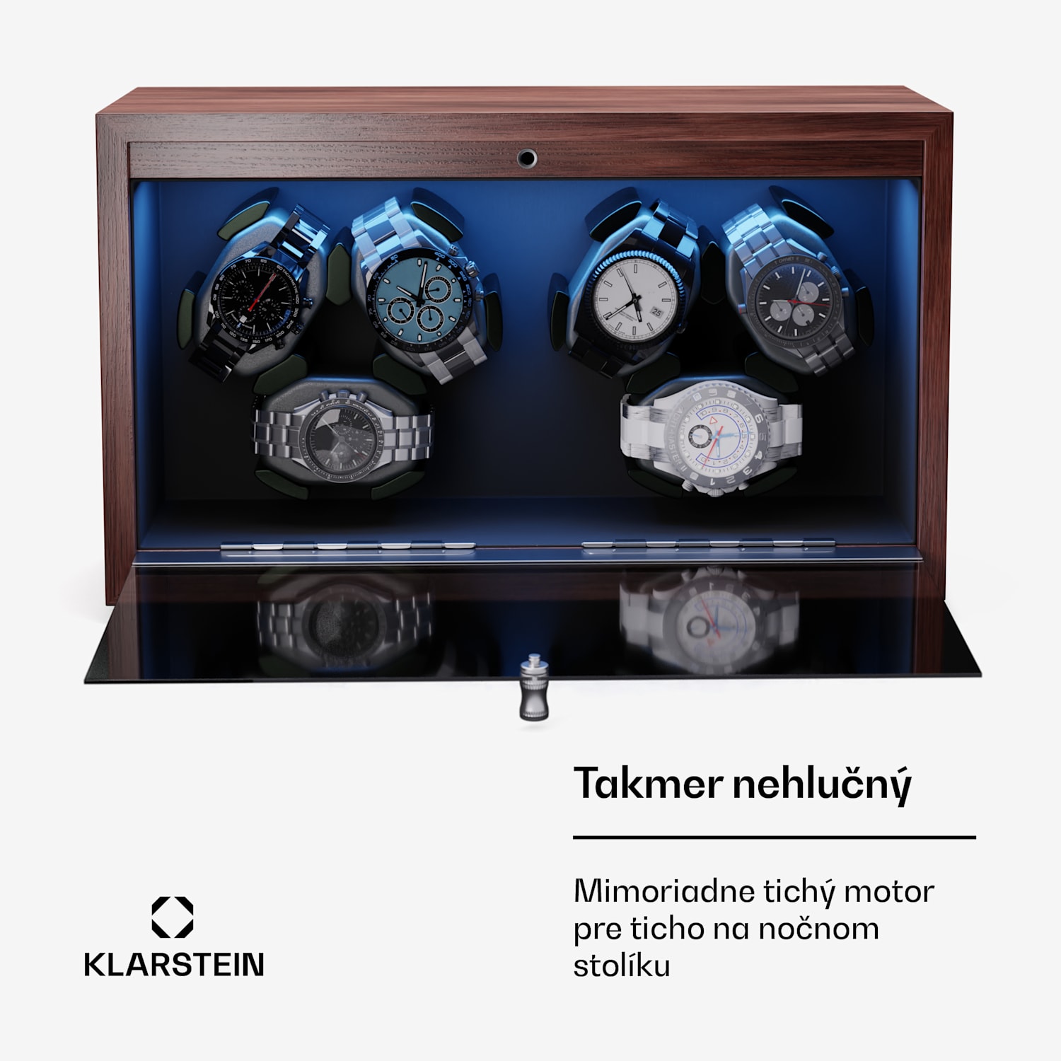 Brienz 6, naťahovač hodiniek, 6 hodiniek, 4 režimy, drevený vzhľad, modré vnútorné osvetlenie 6 hodiniek | Orech