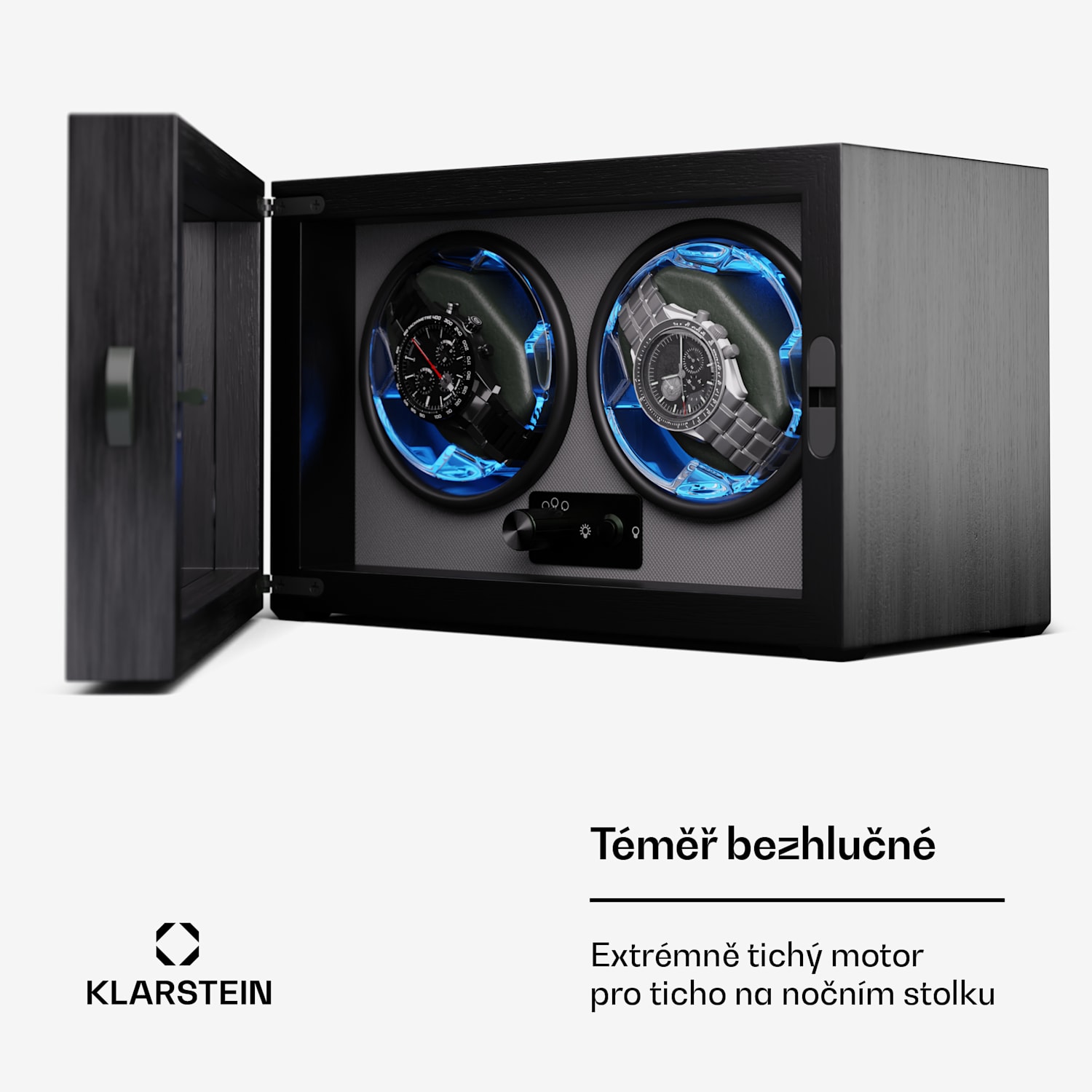 Brienz 2, natahovač hodinek, 2 hodinky, 4 režimy, dřevěný vzhled, modré vnitřní osvětlení 2 hodinky | Černá