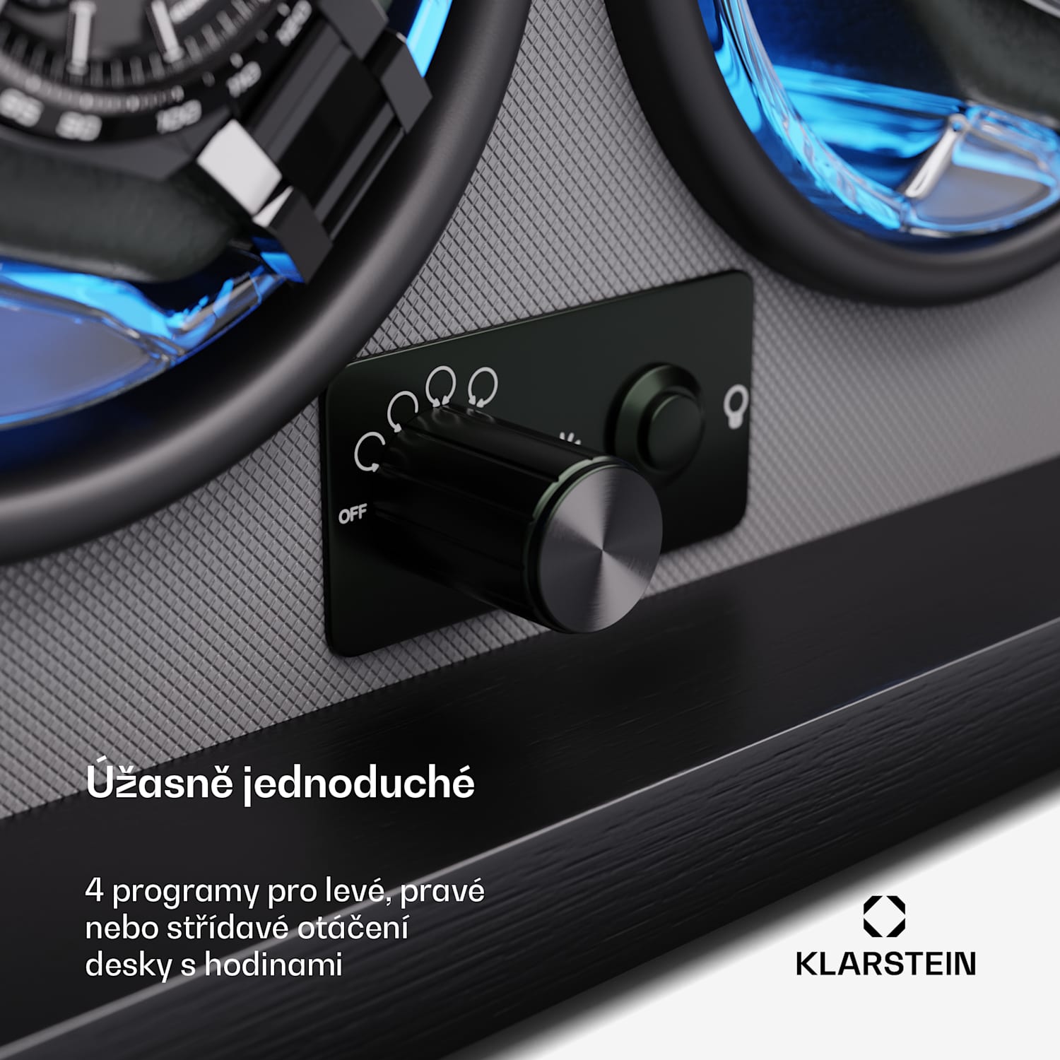 Brienz 2, natahovač hodinek, 2 hodinky, 4 režimy, dřevěný vzhled, modré vnitřní osvětlení 2 hodinky | Černá