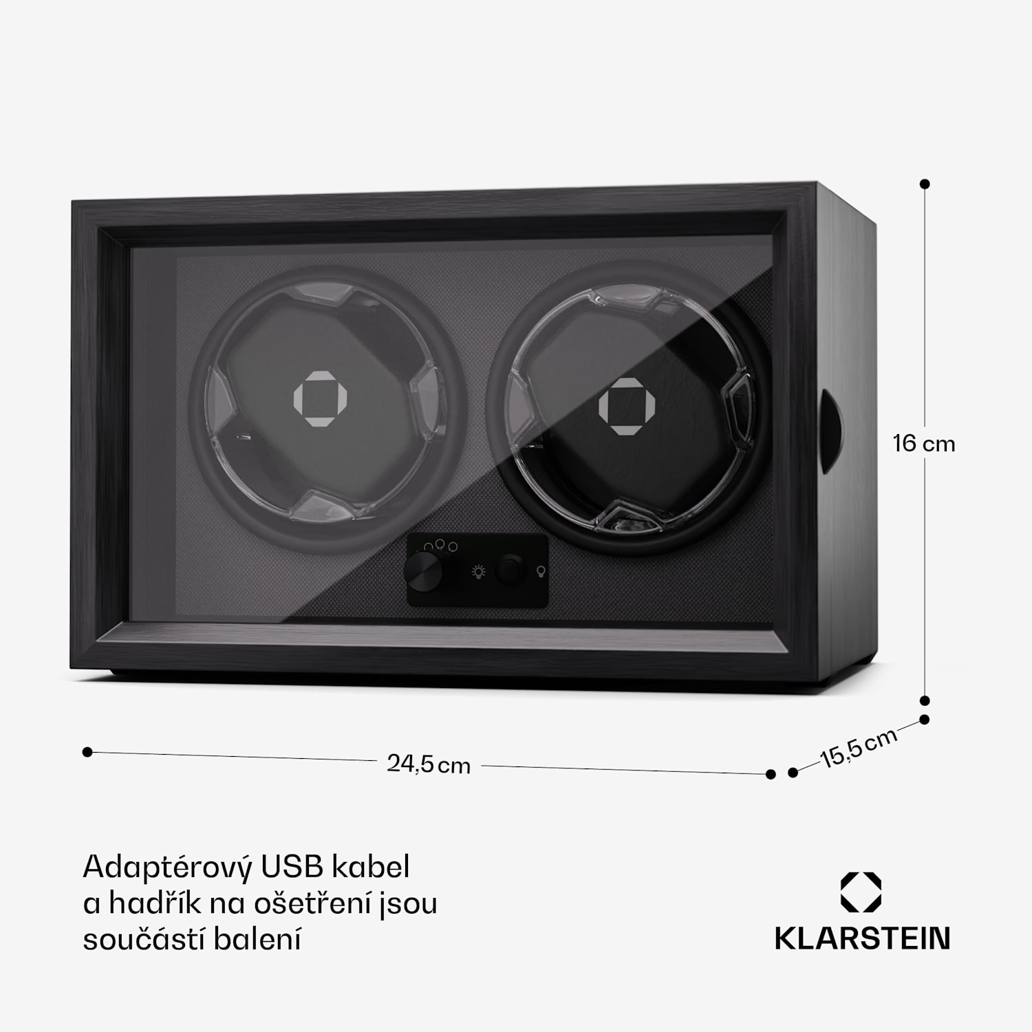 Brienz 2, natahovač hodinek, 2 hodinky, 4 režimy, dřevěný vzhled, modré vnitřní osvětlení 2 hodinky | Černá