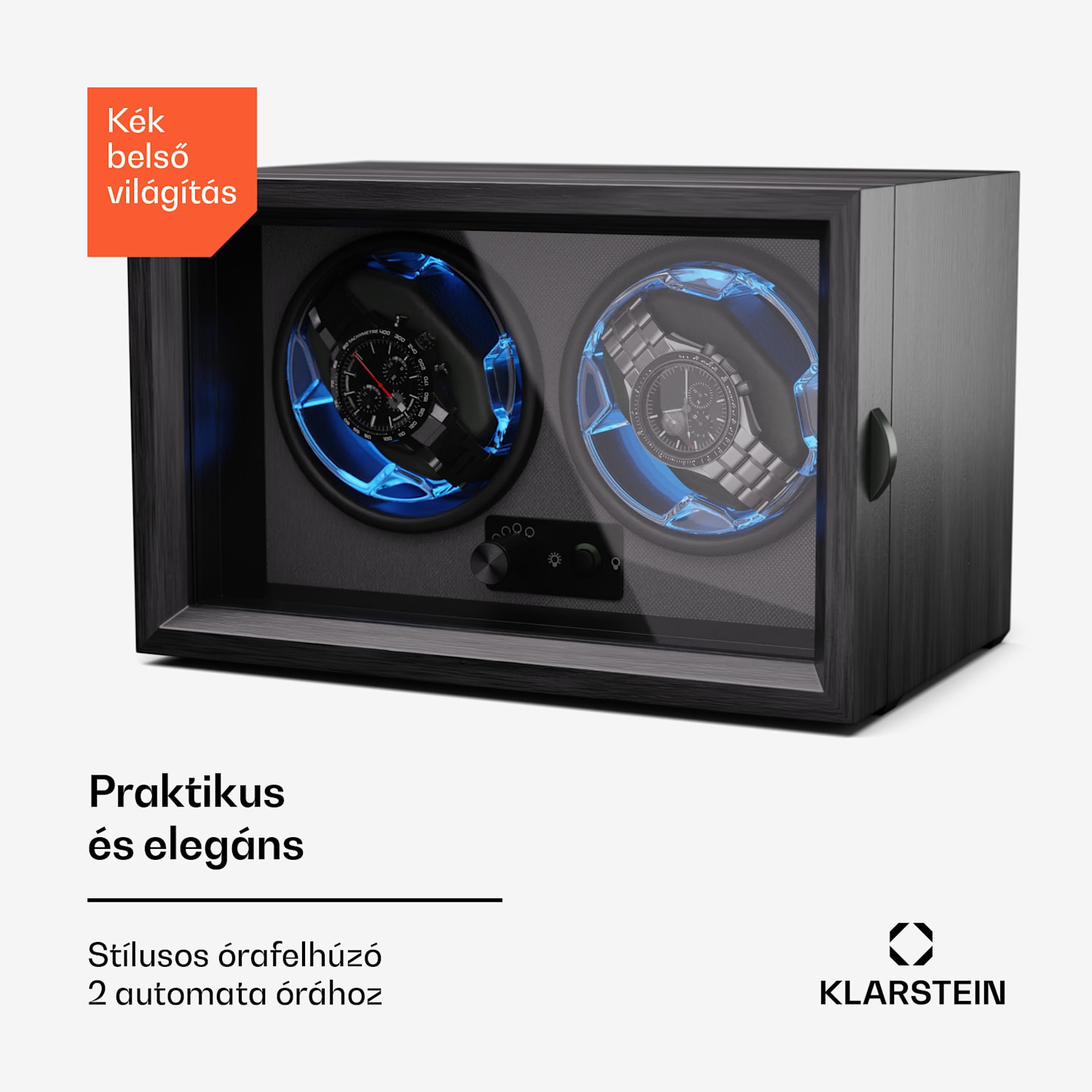 Brienz 2, órafelhúzó, 2 óra, 4 üzemmód, fa megjelenés, kék belső világítás 2 watches | Fekete