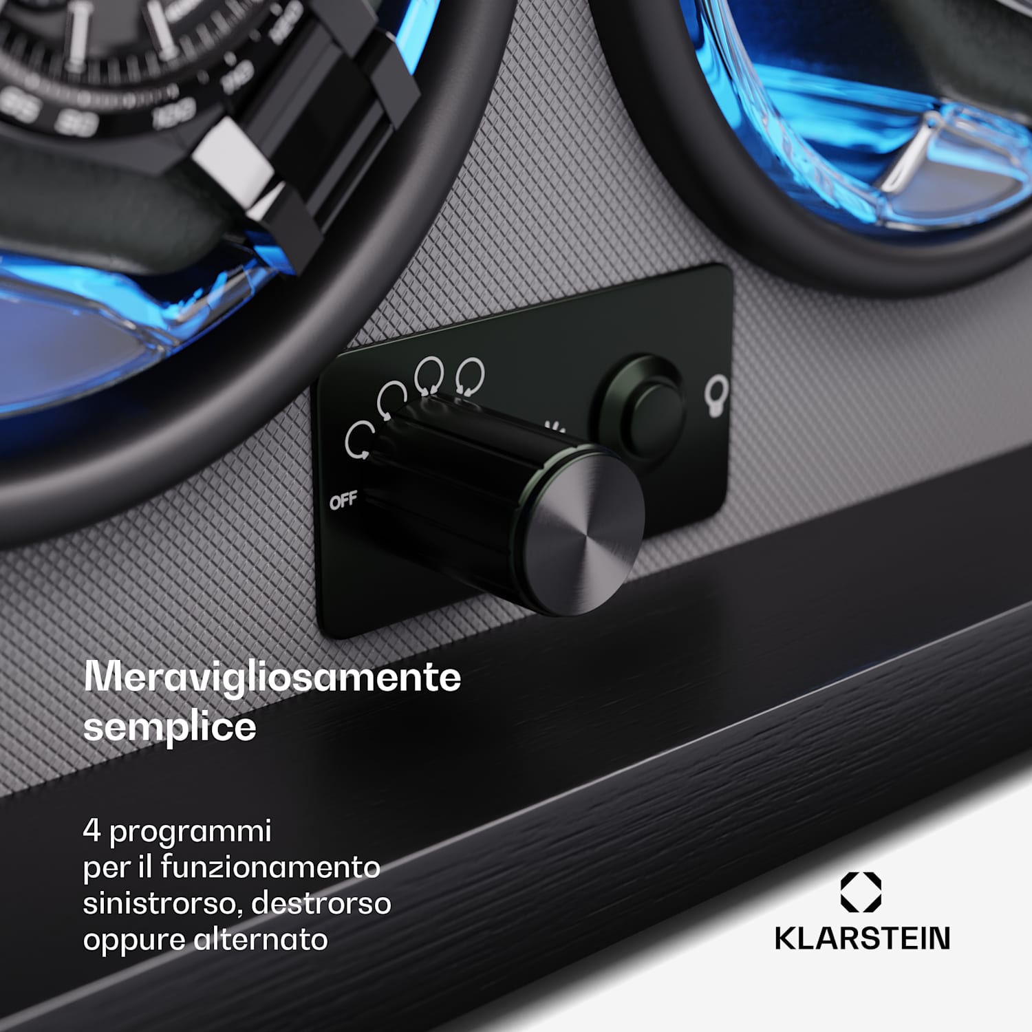 Brienz 2 - Caricatore per orologi, 2 orologi, 4 modalità, look effetto legno, illuminazione interna blu 2 orologi | Nero