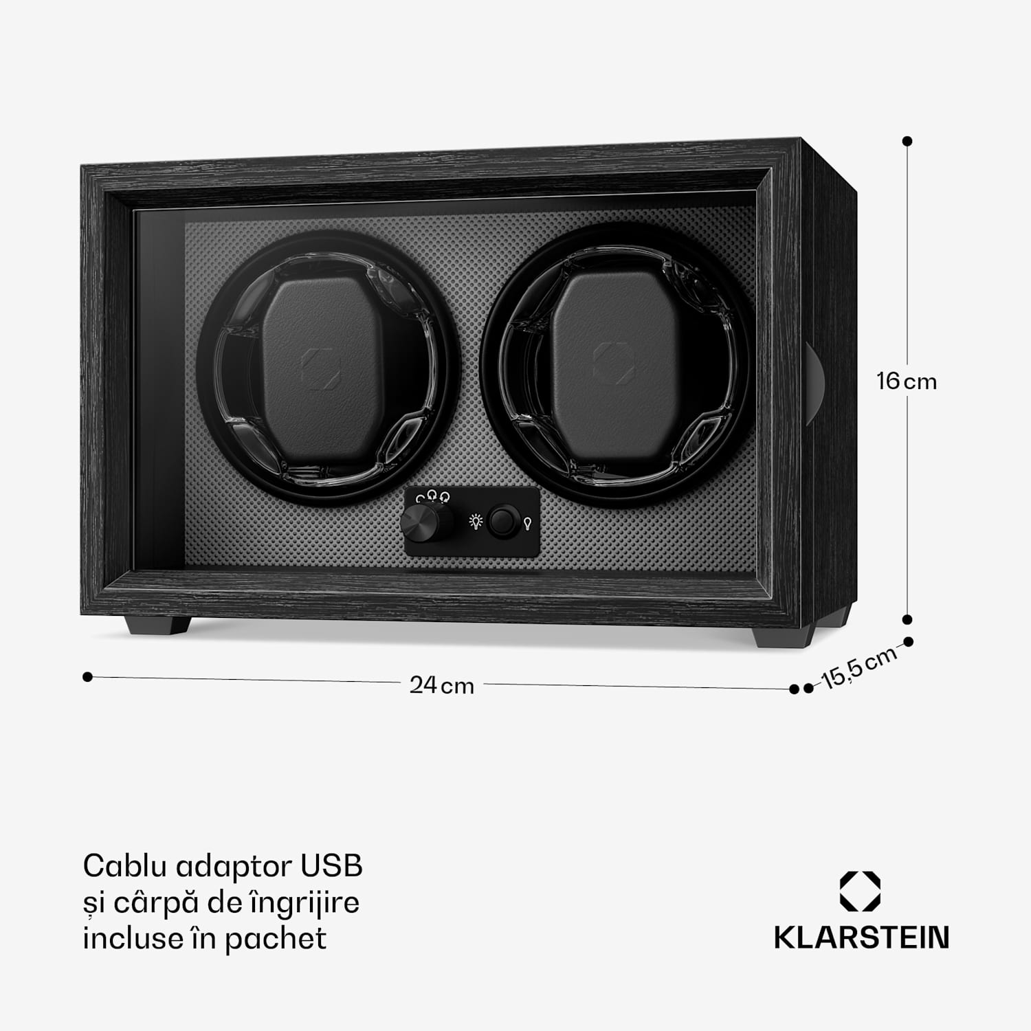 Brienz 2, cutie de întors ceasuri, 2 ceasuri, 4 moduri, aspect de lemn, lumină interioară albastră 2 watches | Negru