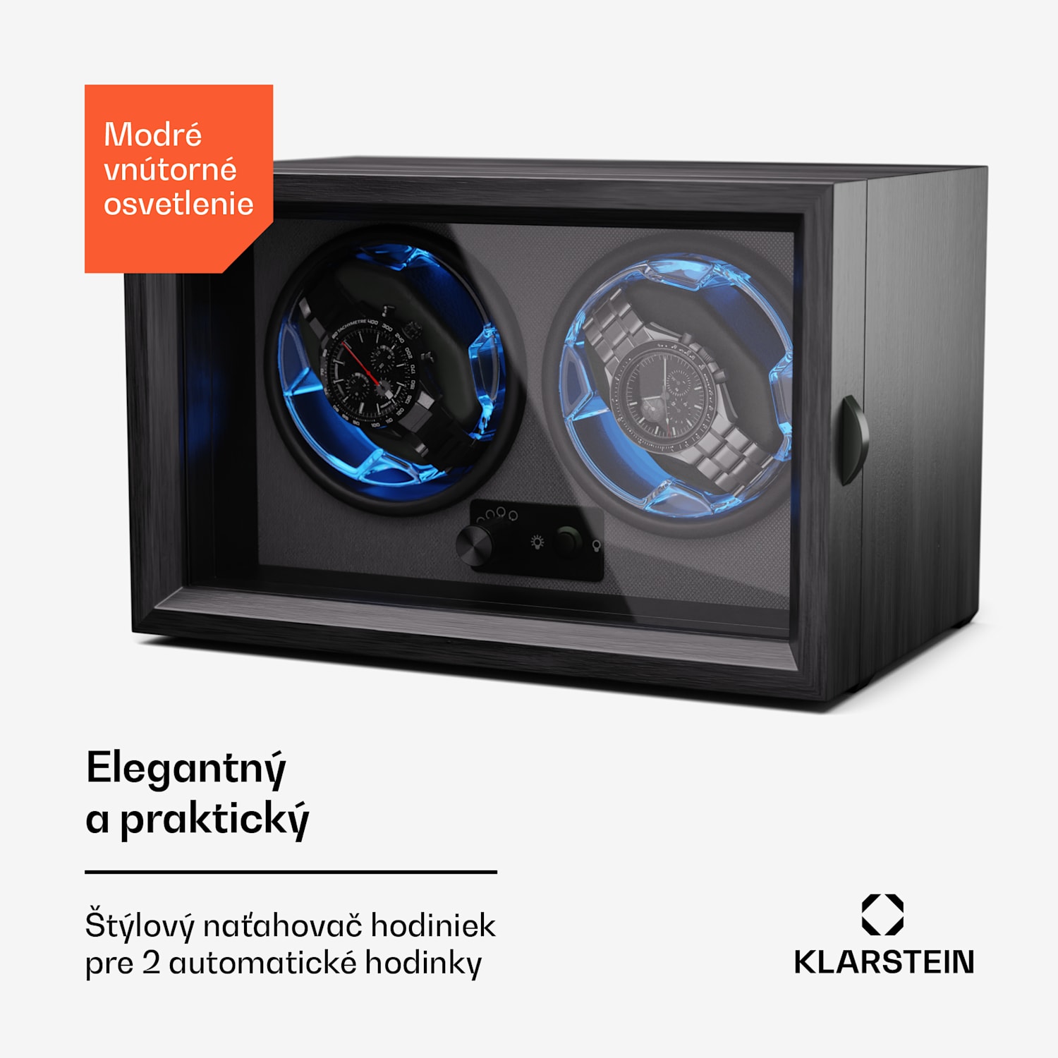 Brienz 2, naťahovač hodiniek, 2 hodinky, 4 režimy, drevený vzhľad, modré vnútorné osvetlenie 2 hodinky | Čierna