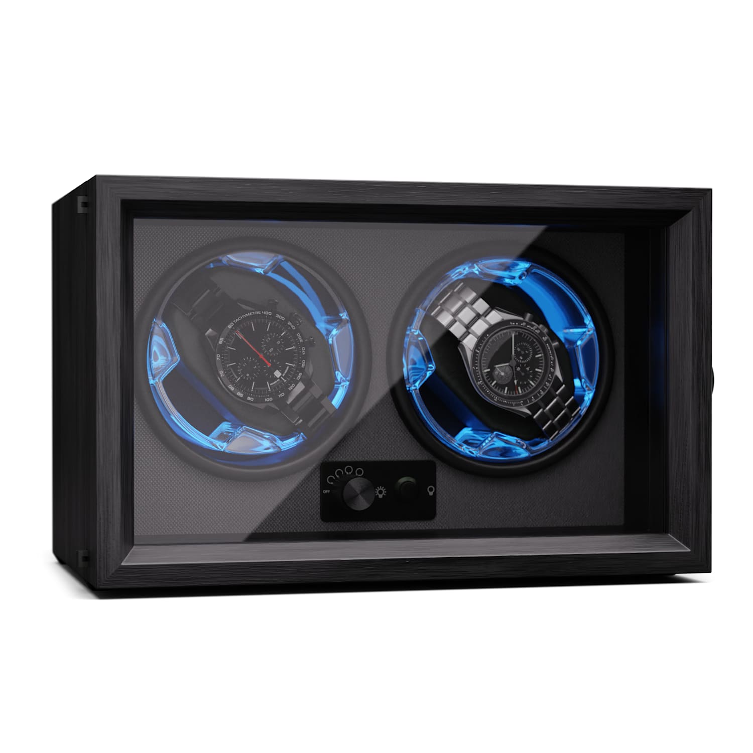 Enrolador de relógio Brienz 2, 2 relógios, 4 modos, aspecto de madeira, iluminação interior azul 2 relógios | Preto