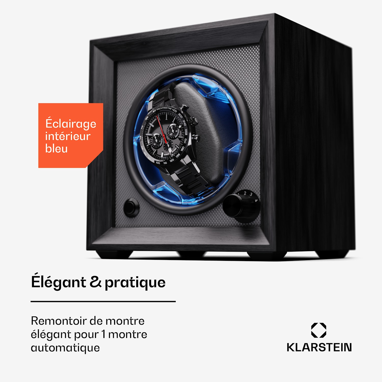 Brienz 1 watchwinder, 1 horloge, 4 modi, houten look, blauwe binnenverlichting 1 horloge | Antraciet