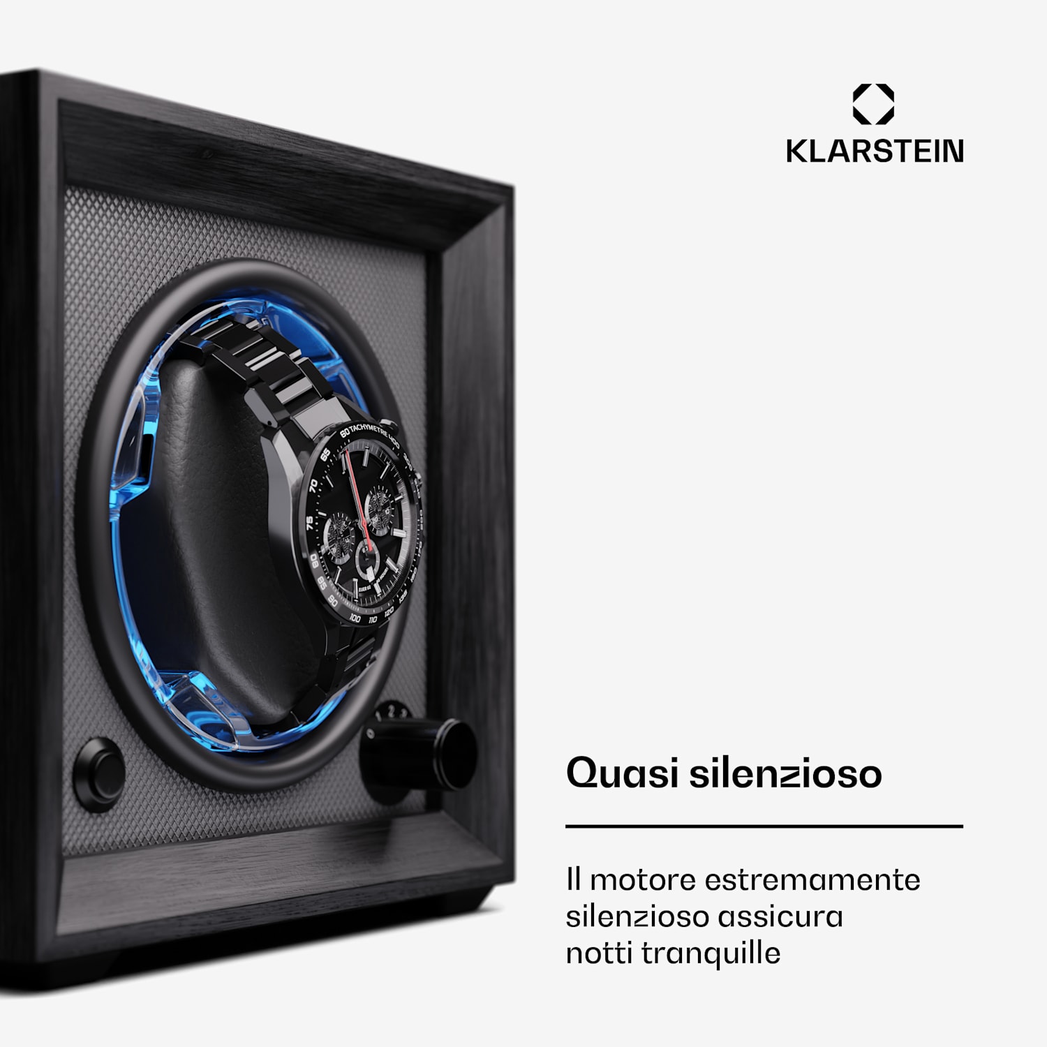 Brienz 1 - Caricatore per orologi, 1 orologio, 4 modalità, look effetto legno, illuminazione interna blu 1 orologio | Antracite