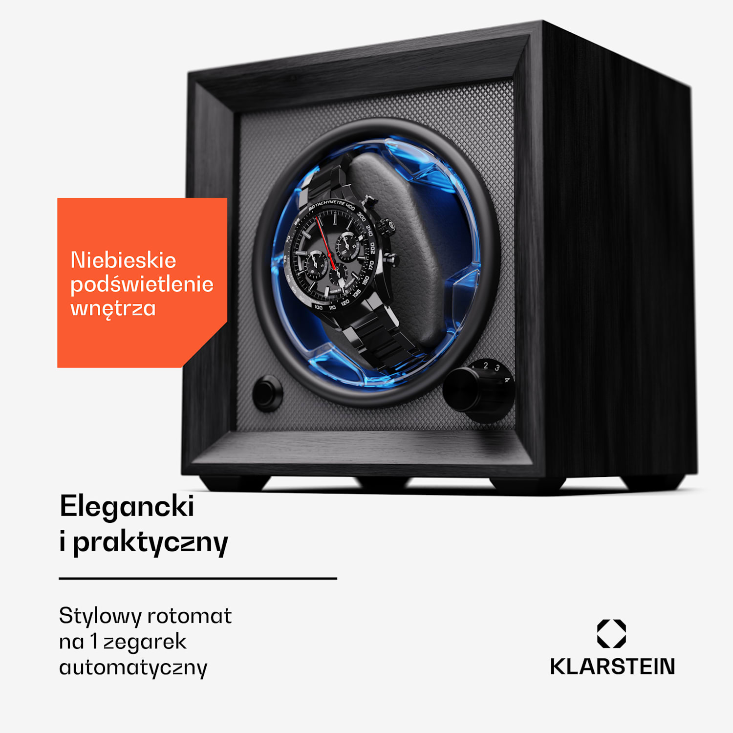 Brienz 1, rotomat do zegarków, 1 zegarek, 4 tryby, wygląd drewna, niebieskie oświetlenie 1 zegarek | Antracyt