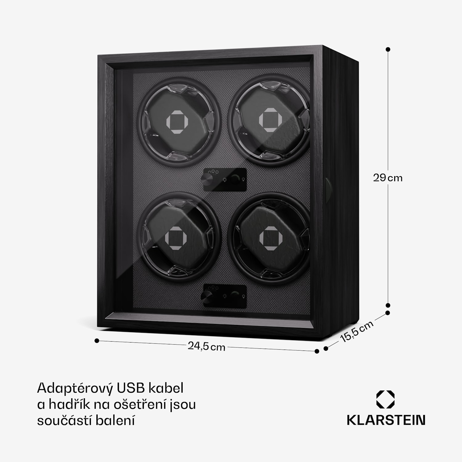 Brienz 4, natahovač hodinek, 4 hodinky, 4 režimy, dřevěný vzhled, modré vnitřní osvětlení 4 hodinky | Černá