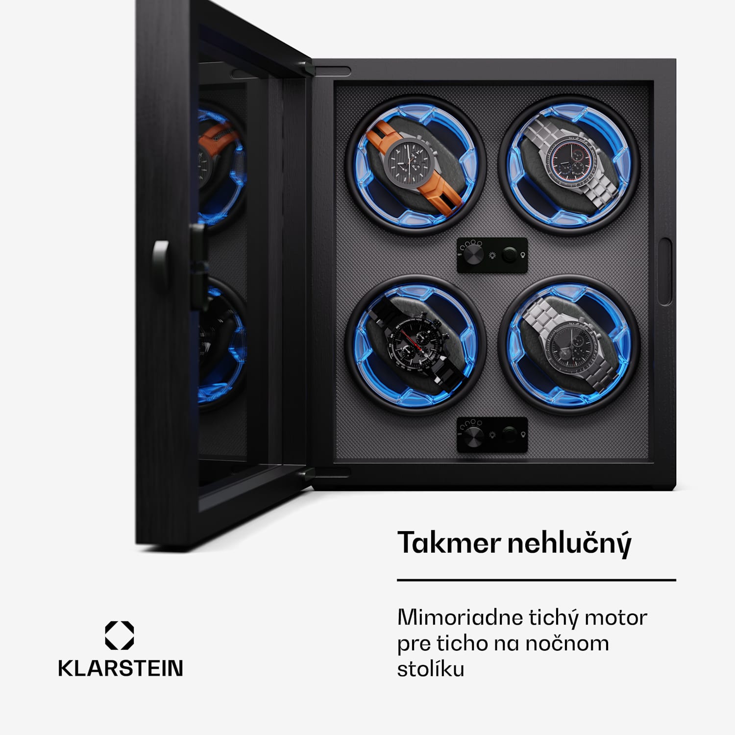 Brienz 4, naťahovač hodiniek, 4 hodinky, 4 režimy, drevený vzhľad, modré vnútorné osvetlenie 4 hodinky | Čierna