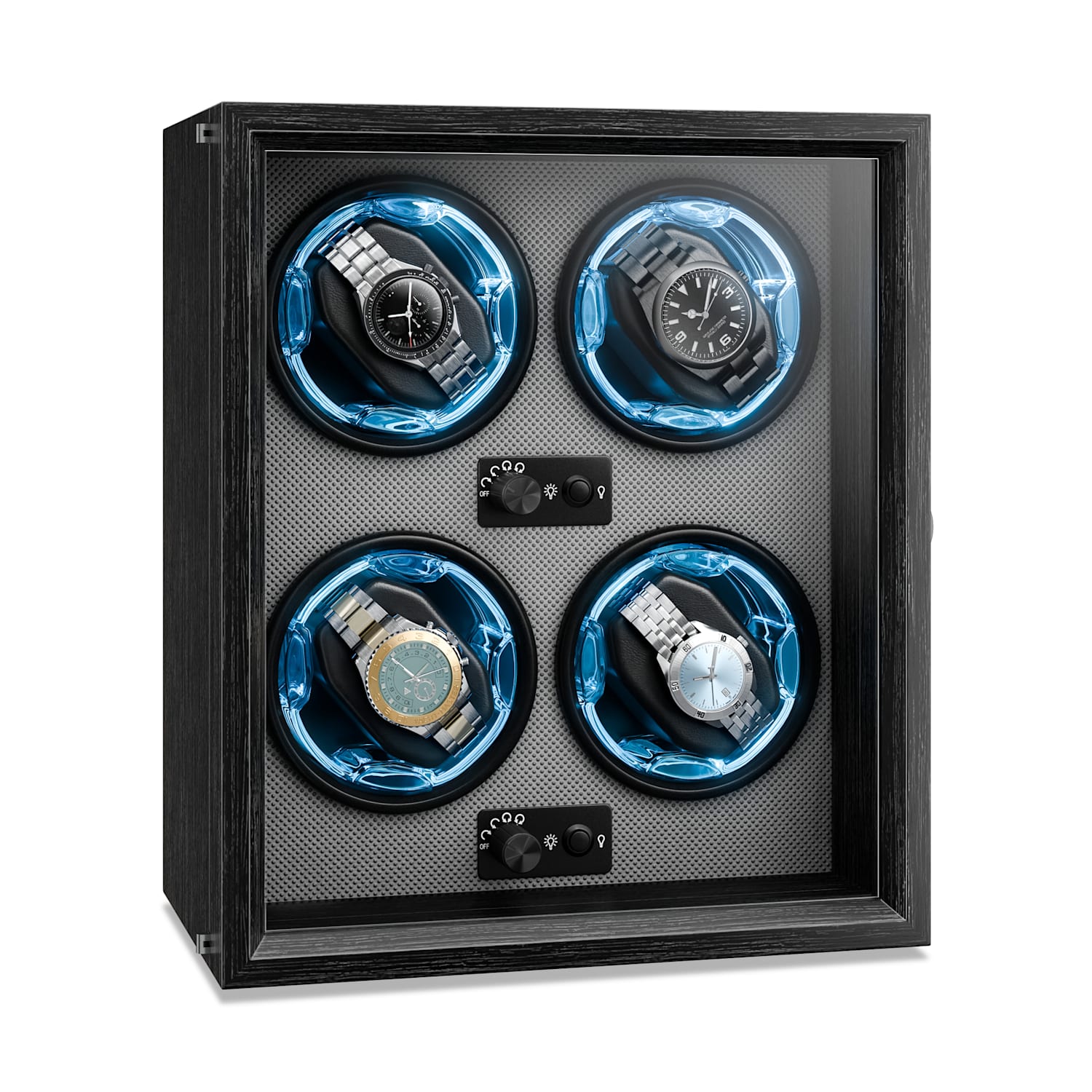 Brienz 4 cuerda de reloj, 4 relojes, 4 modos, aspecto de madera, iluminación interior azul 4 relojes | Negro