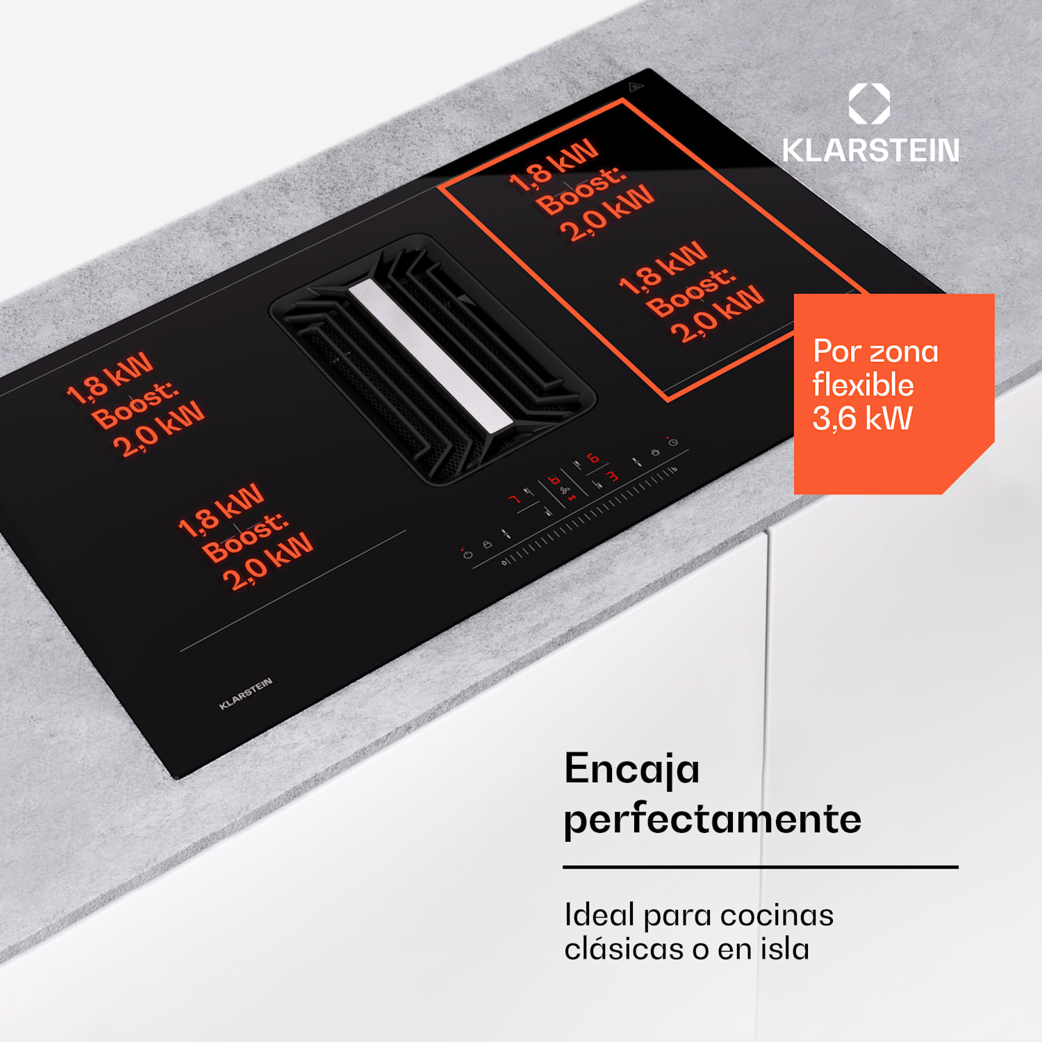 Placa de inducción AirJet 83 Down Air System + campana extractora DownAir 754 m³/h A++ 83 cm | AirJet | Negro