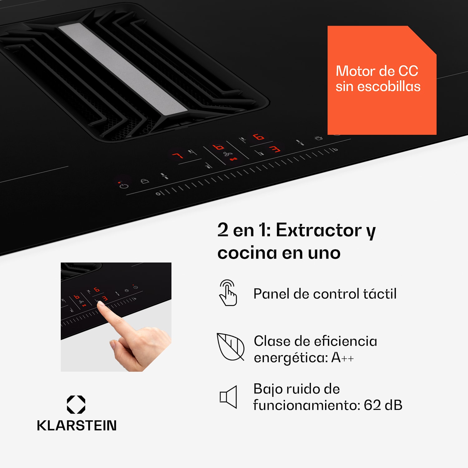 Placa de inducción AirJet 83 Down Air System + campana extractora DownAir 754 m³/h A++ 83 cm | AirJet | Negro