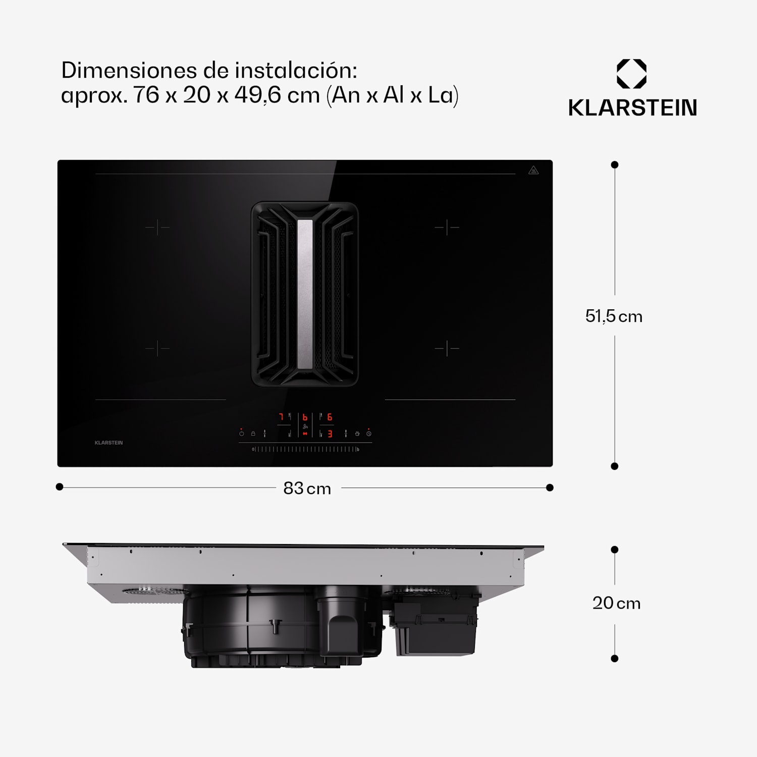 Placa de inducción AirJet 83 Down Air System + campana extractora DownAir 754 m³/h A++ 83 cm | AirJet | Negro